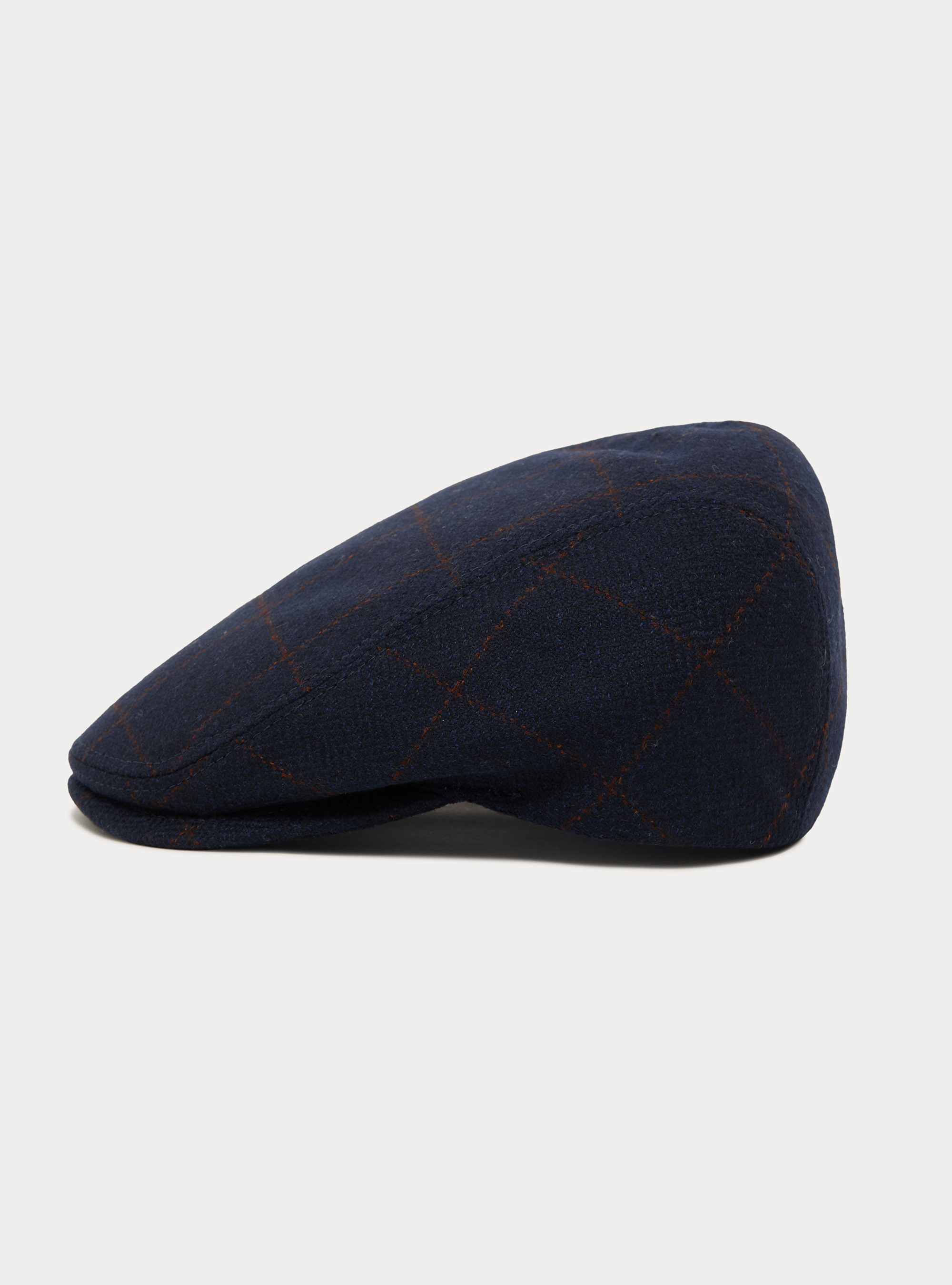 Coppola a quadri in lana cashmere lanificio di Pray, BLU NAVY