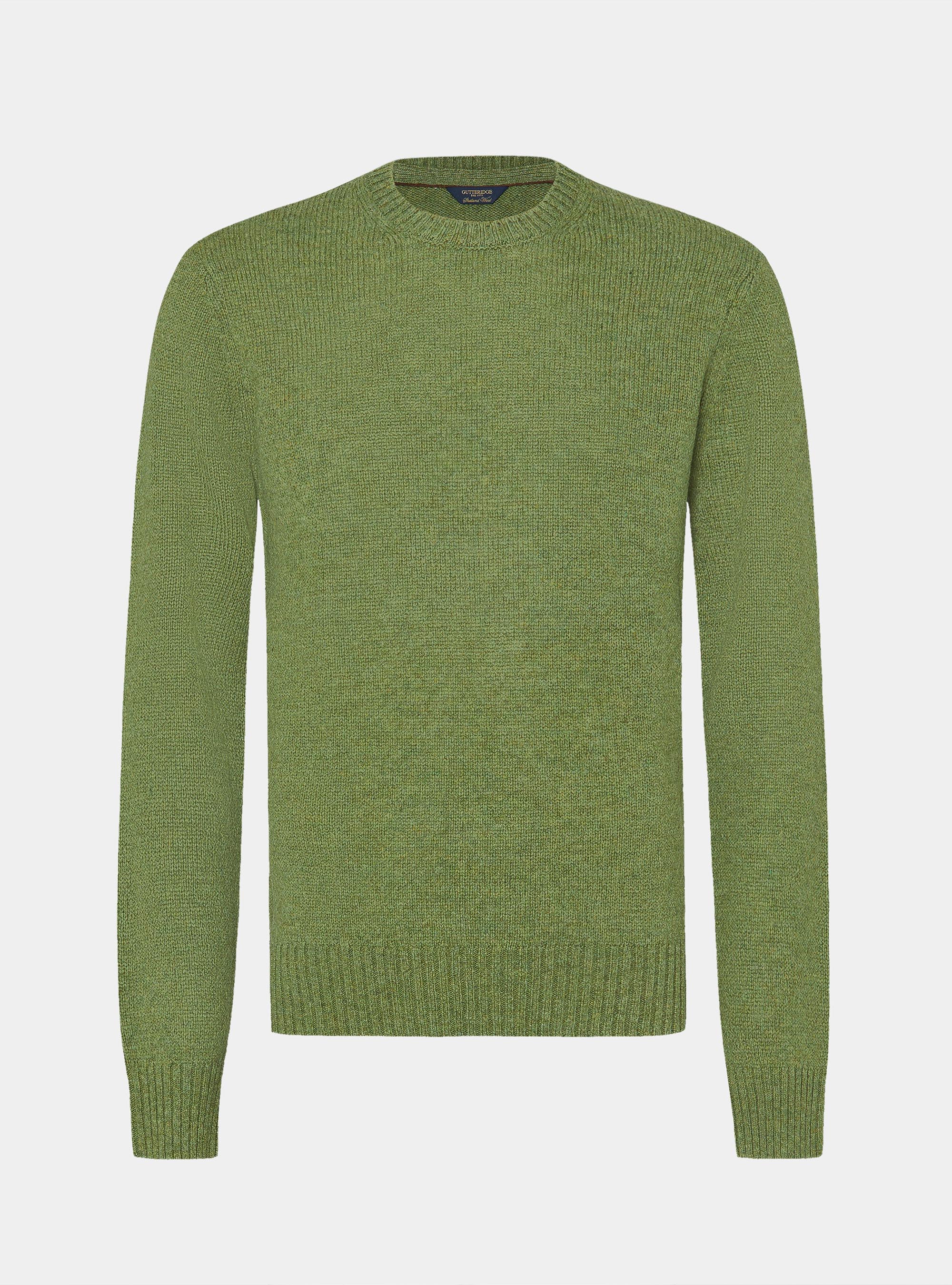 Maglia girocollo in pura lana shetland, OLIVA