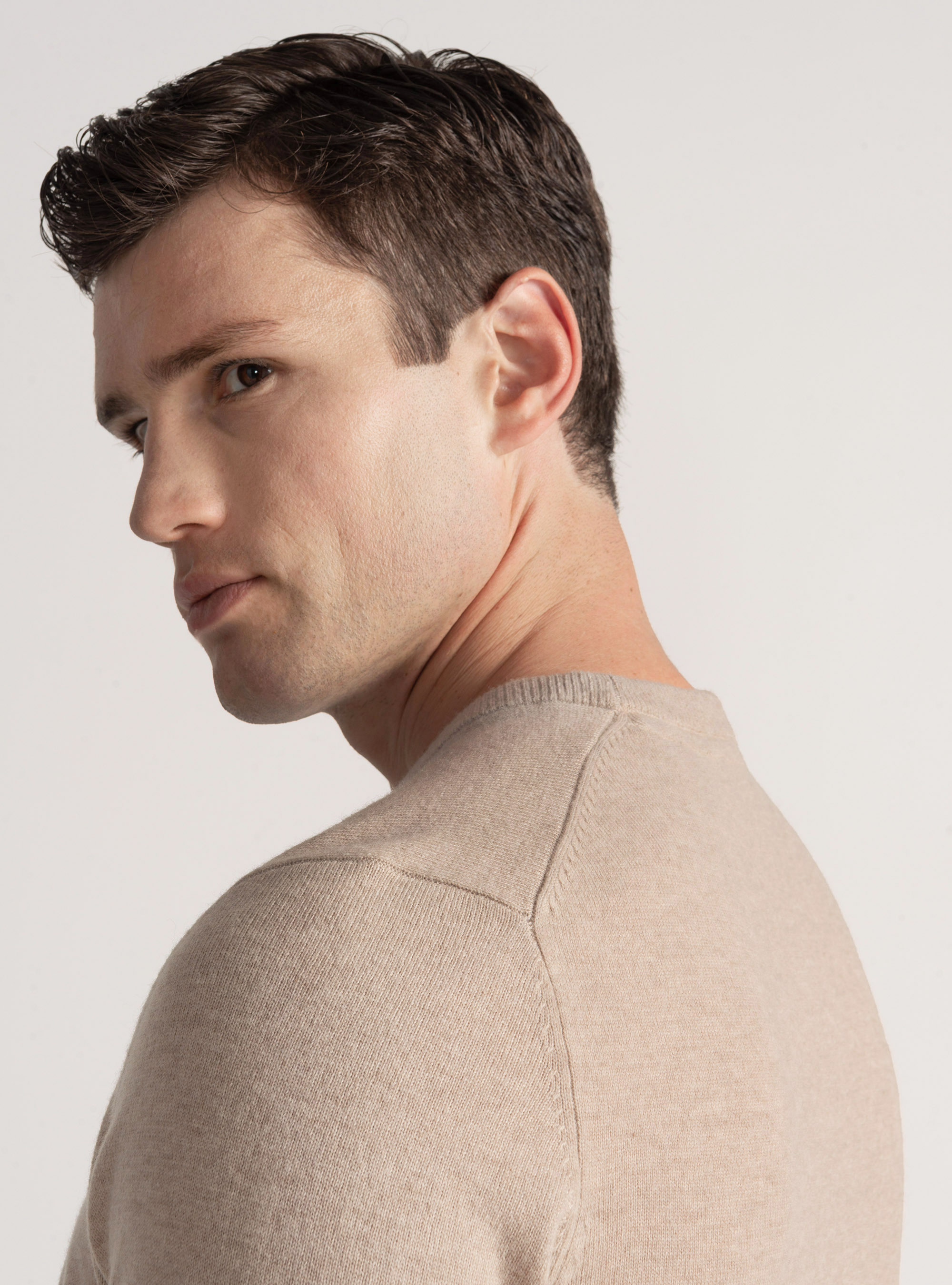 Maglia girocollo in lana lambswool e cashmere, ECRU