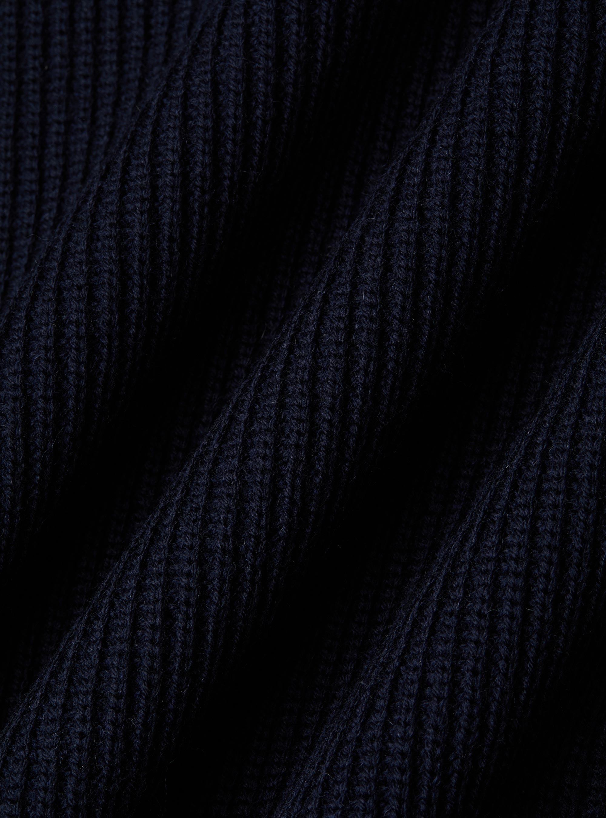 Maglia mezza zip in lana e cotone a coste, BLU NAVY