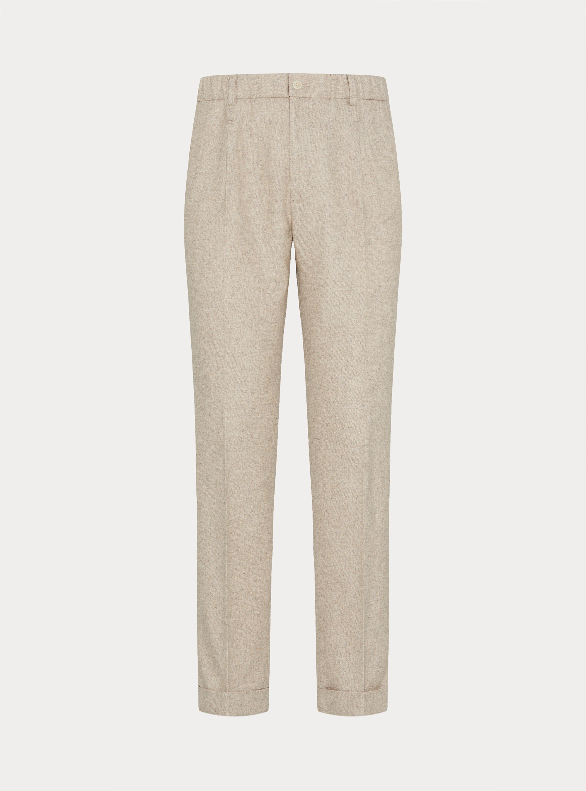 Pantaloni con coulisse in misto lana leggera, ECRU