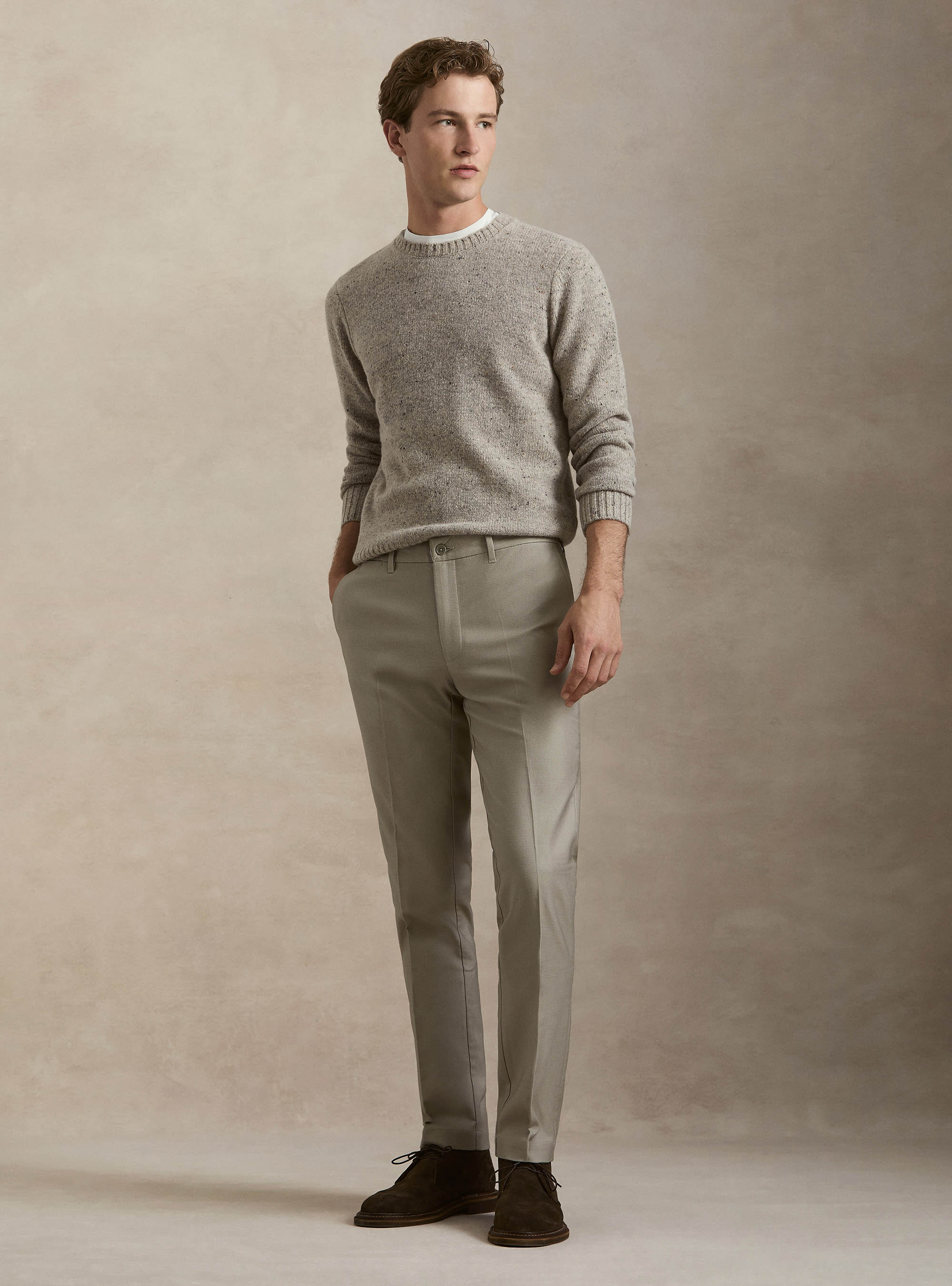Pantaloni chino in cotone armaturato, ECRU