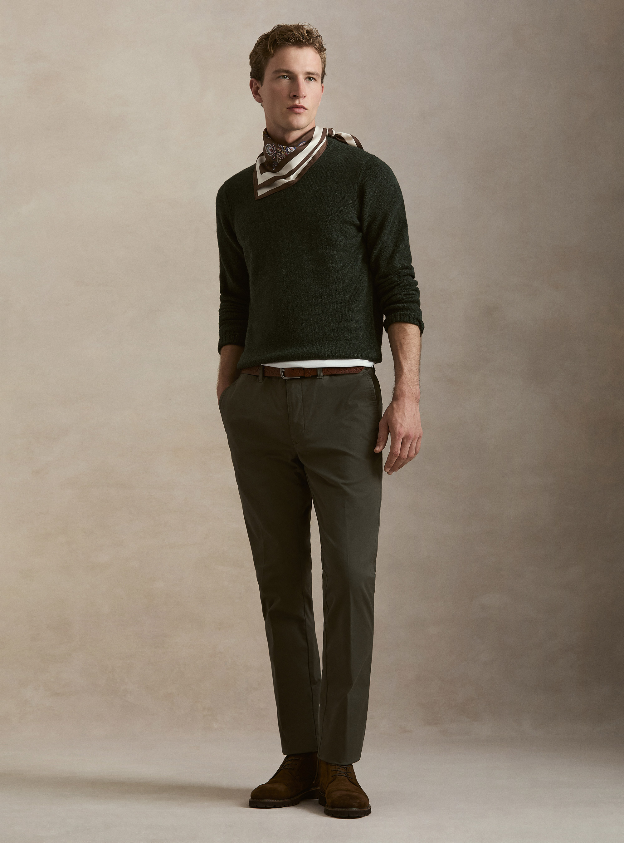 Maglia girocollo in pura lana shetland, VERDE