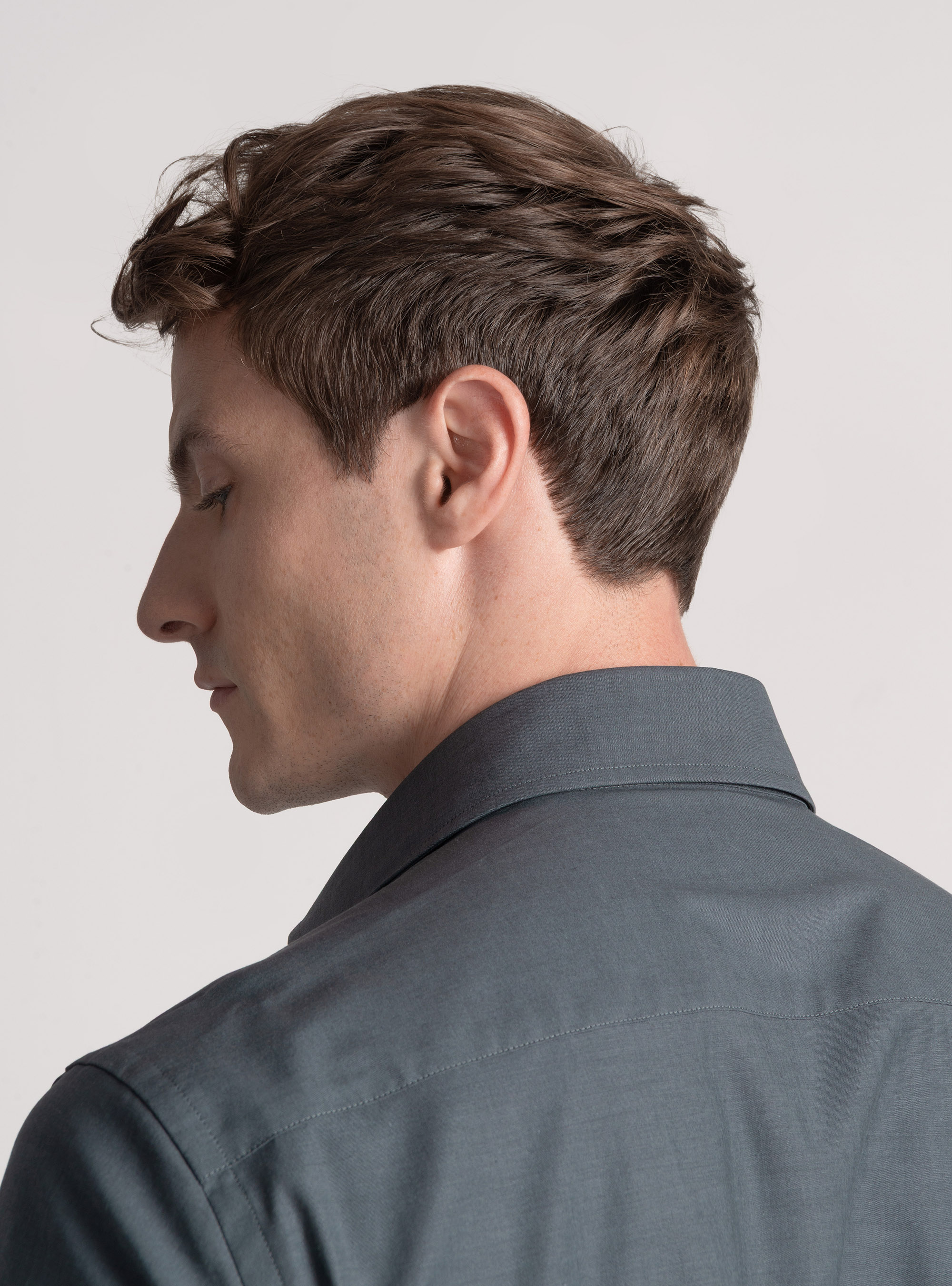 Camicia in cotone popeline stretch, GRIGIO CHIARO