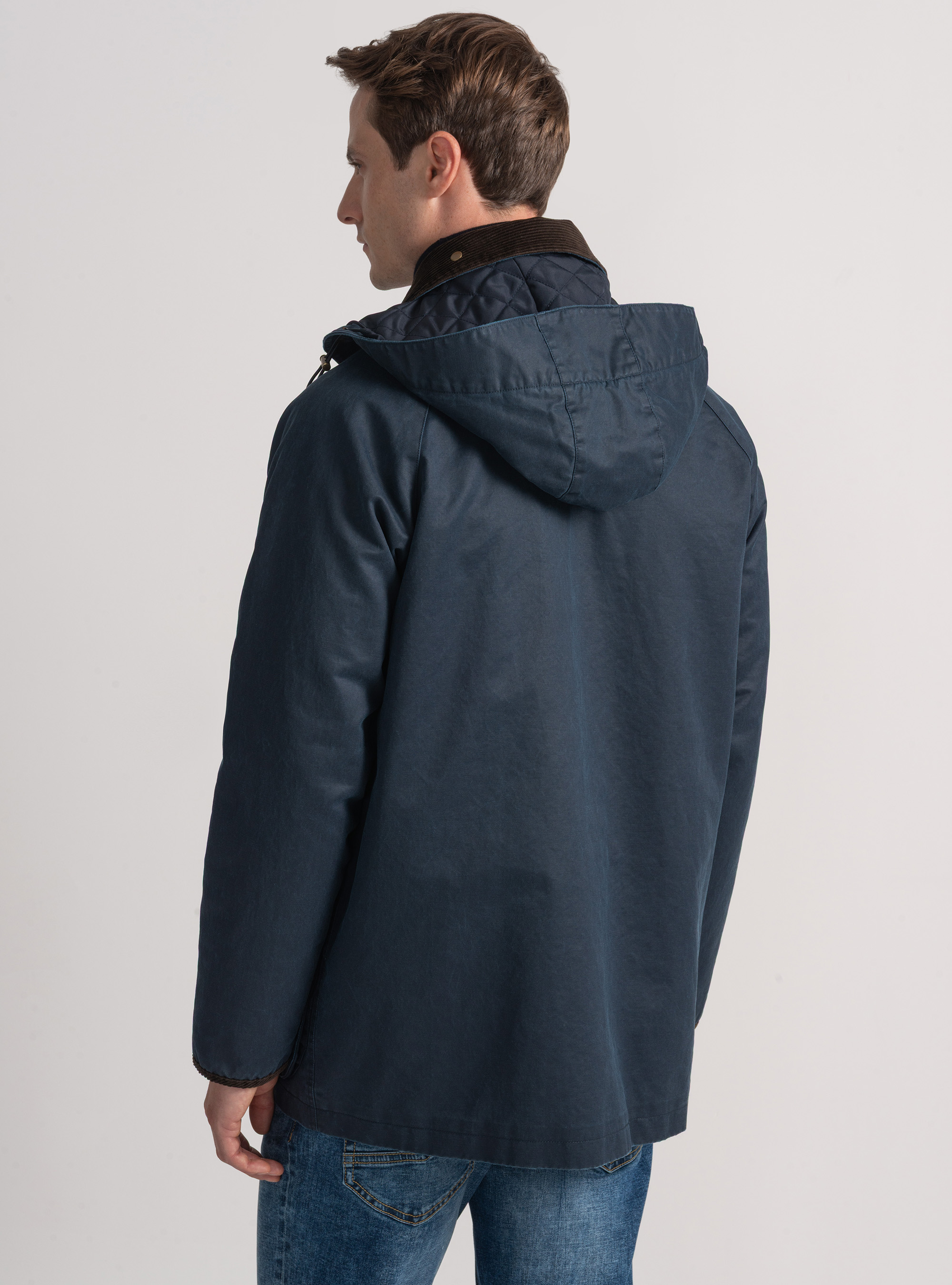 Giacca cerata in misto cotone, BLU NAVY