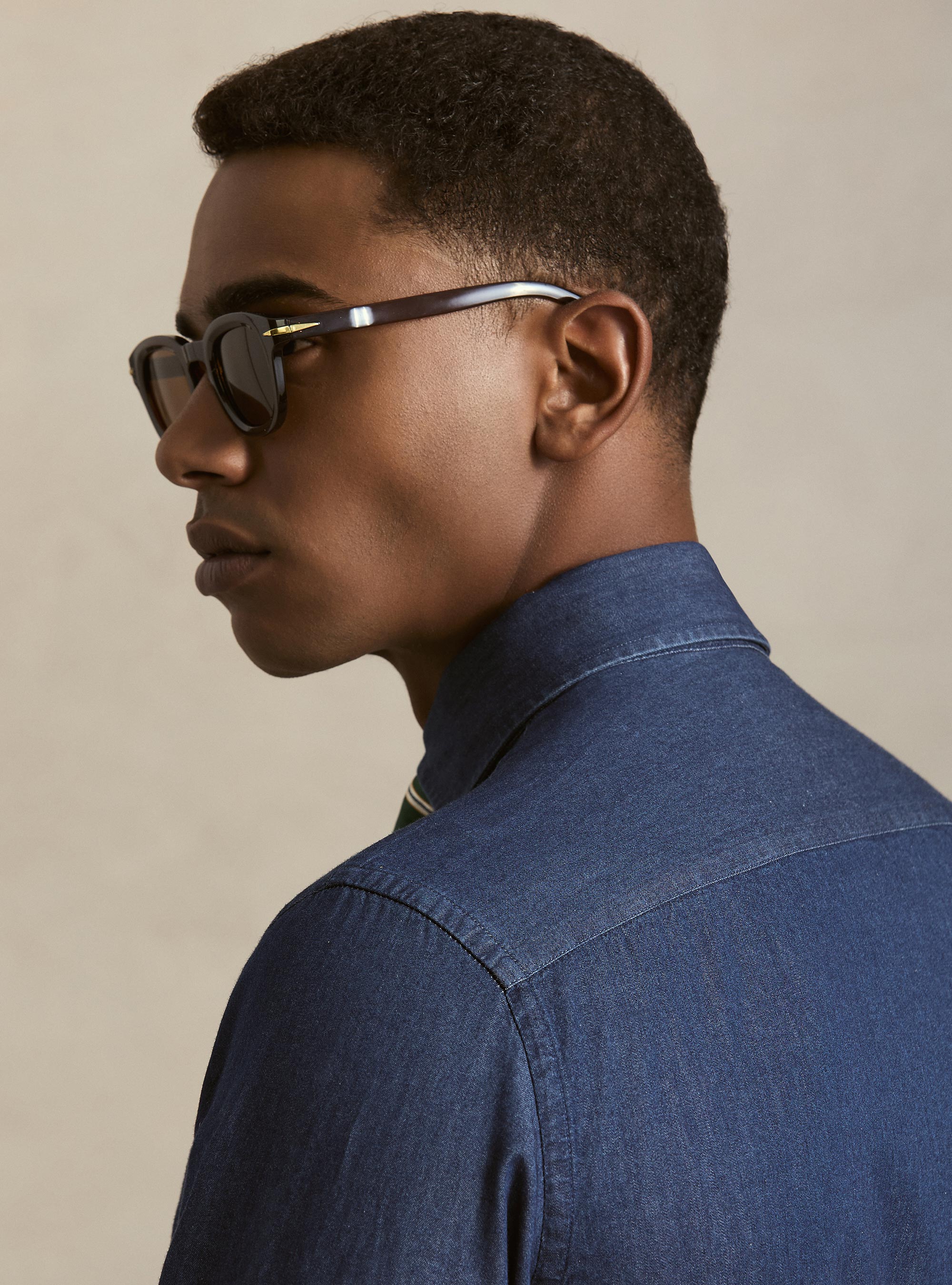 Camicia denim in cotone chambray, BLU NAVY