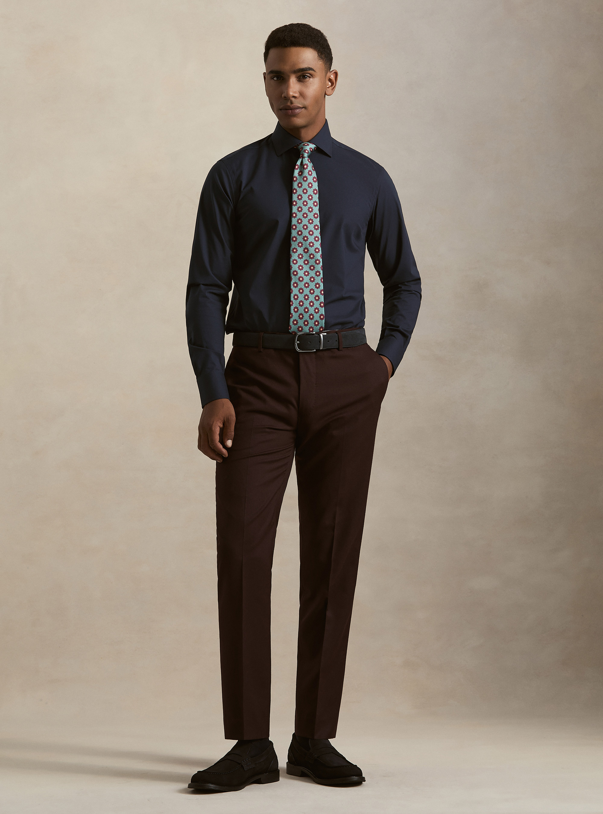 Camicia in cotone popeline stretch, BLU NAVY