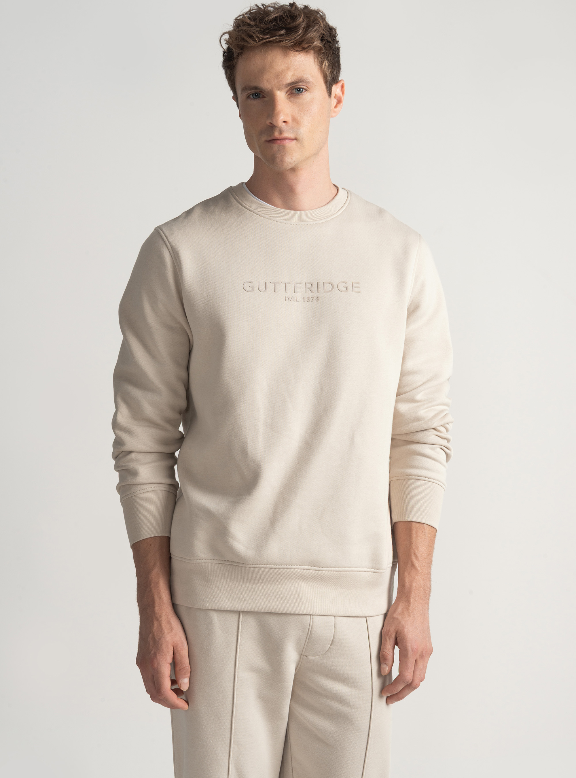 Felpa girocollo con logo GT01, ECRU