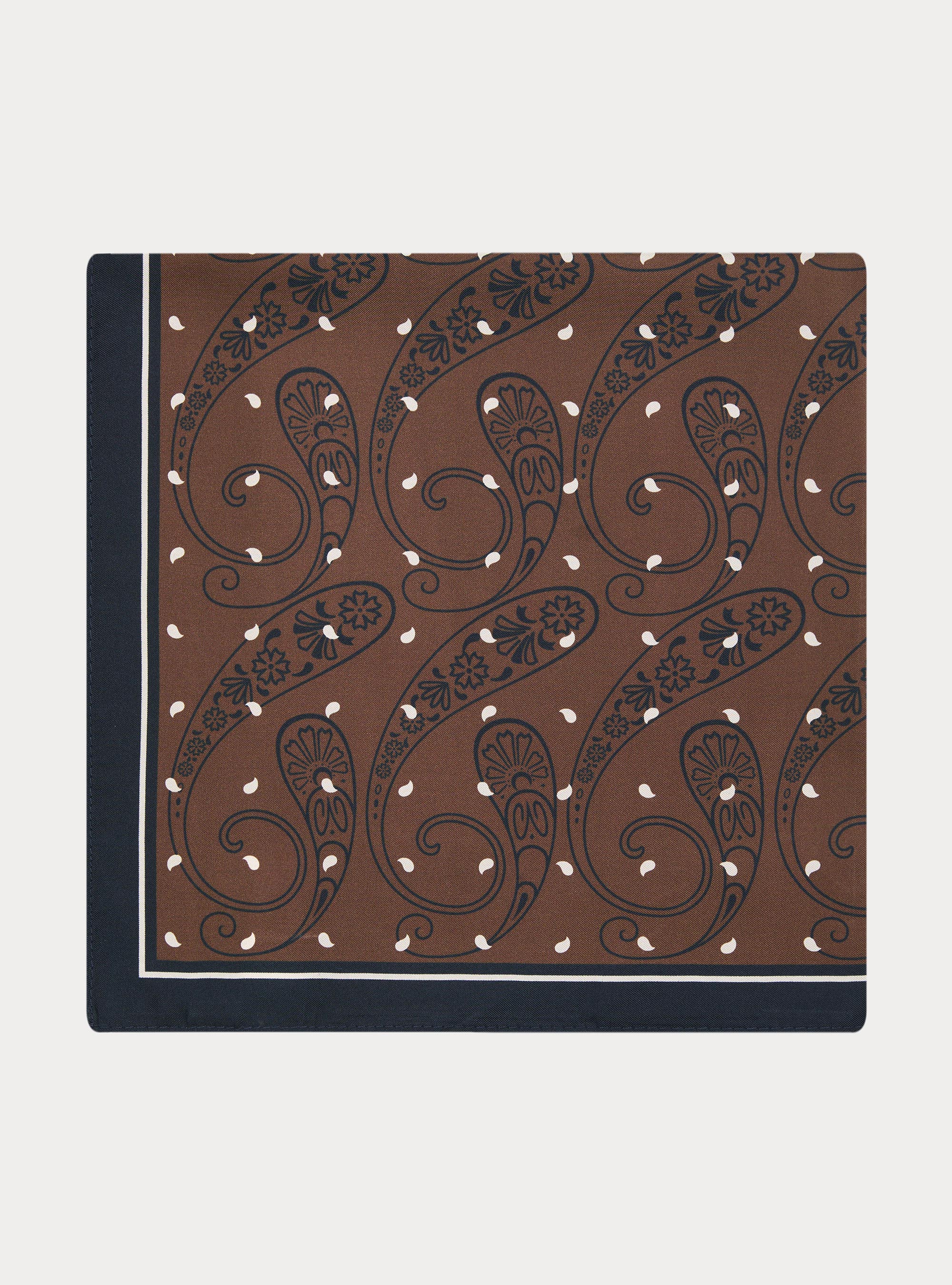 Foulard in seta stampata fantasia paisley, MARRONE