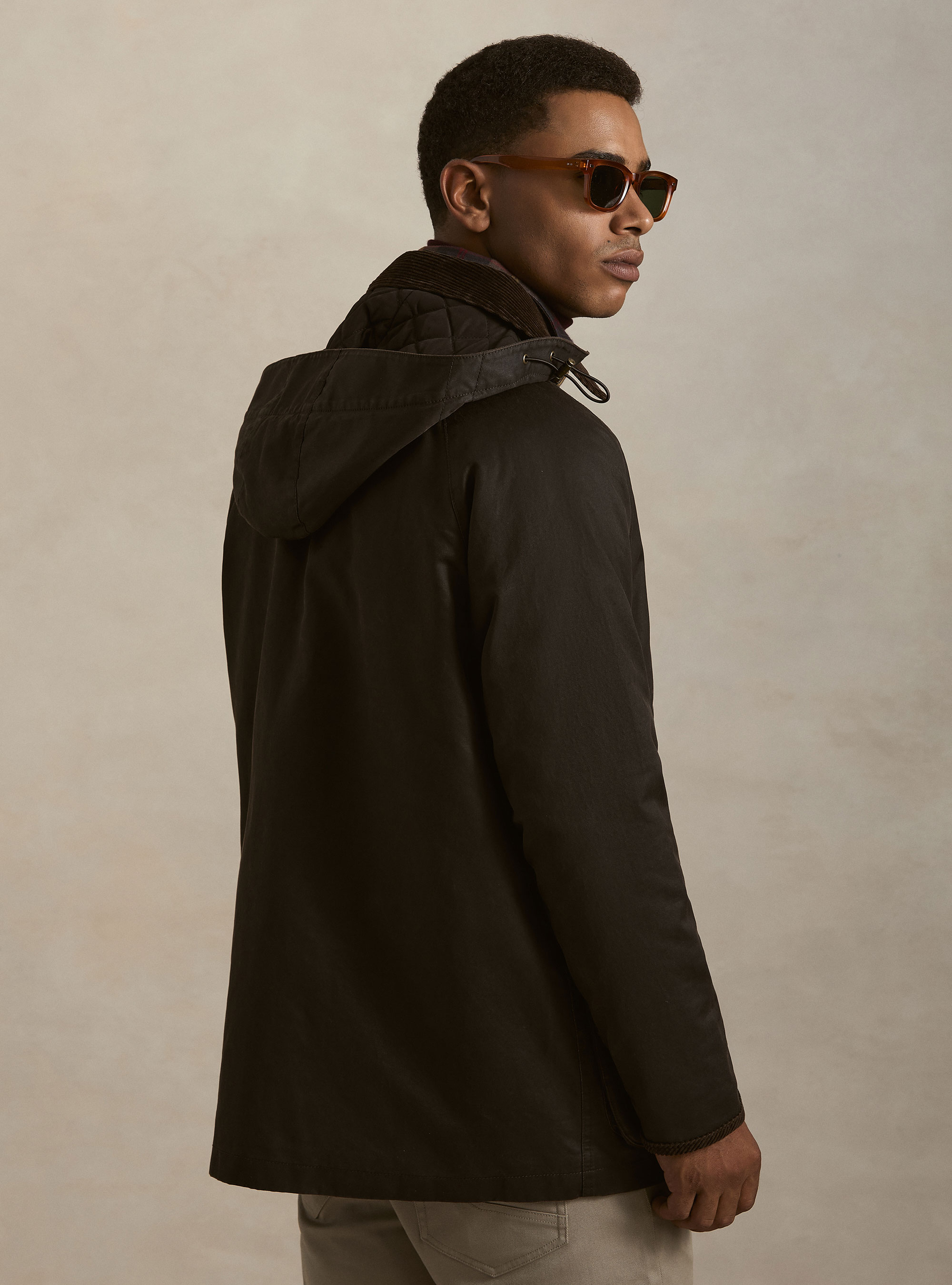 Giacca cerata in misto cotone, MARRONE