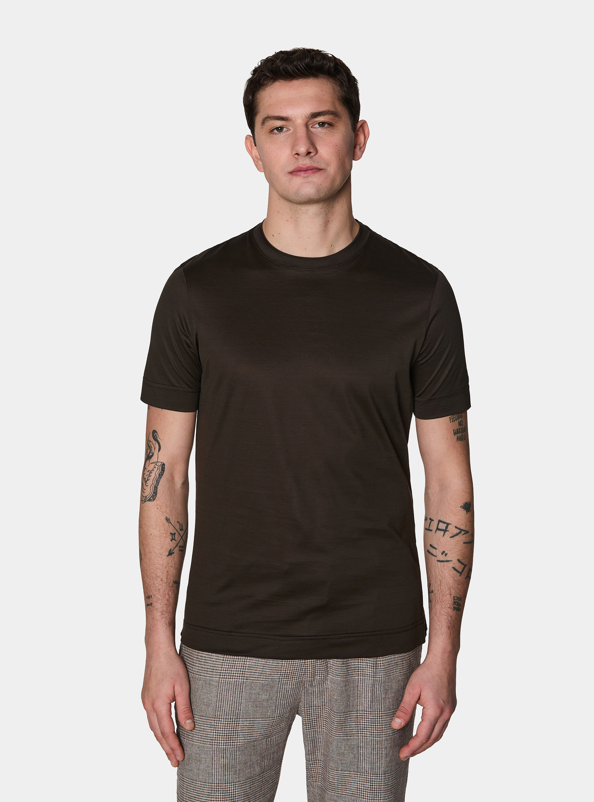 T-shirt mezza manica in filo di Scozia, MARRONE