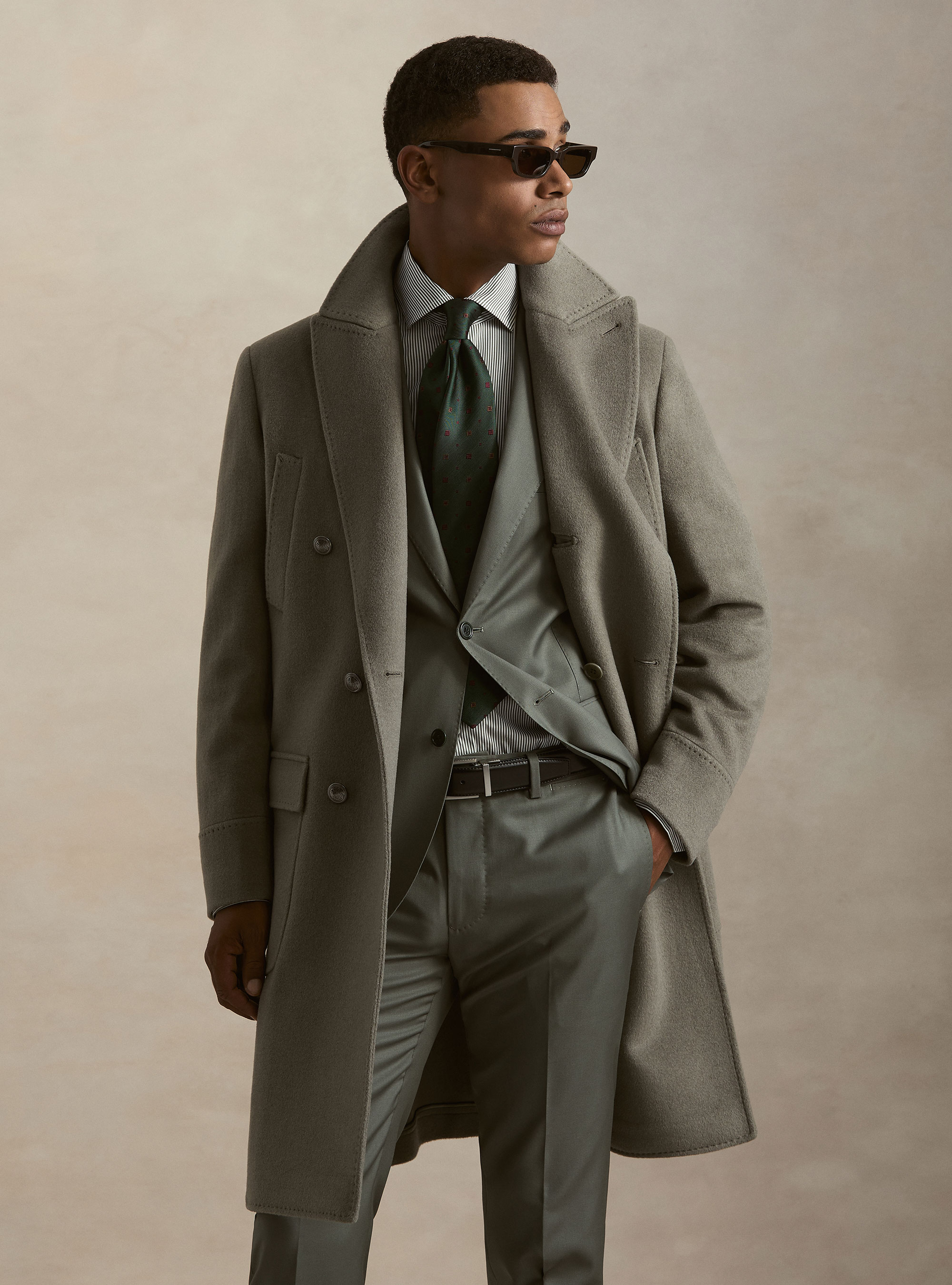 Cappotto doppiopetto in lana cashmere, SALVIA 0602C