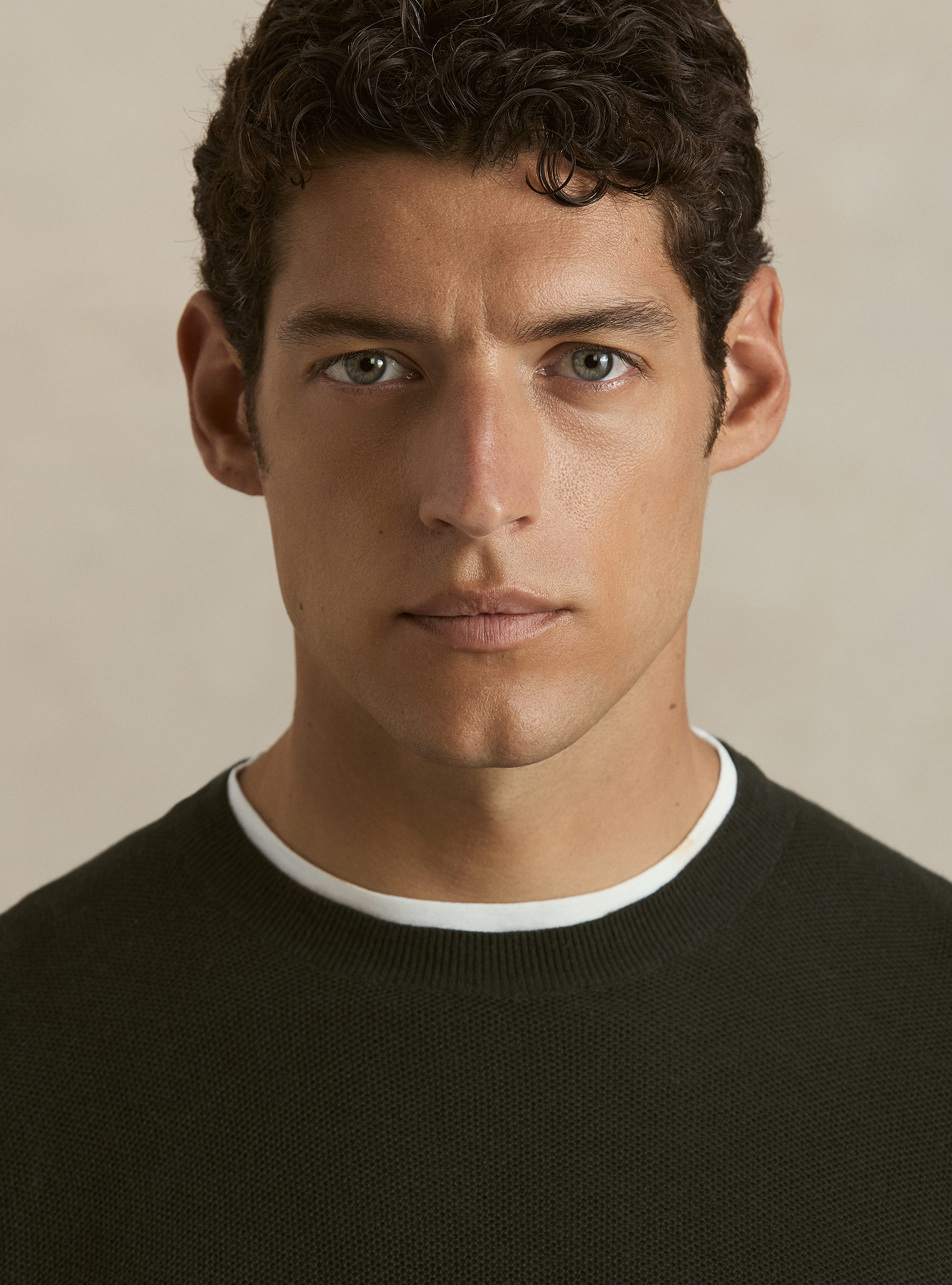 Maglia girocollo in cotone cashmere nido d'ape, MILITARE 0609C
