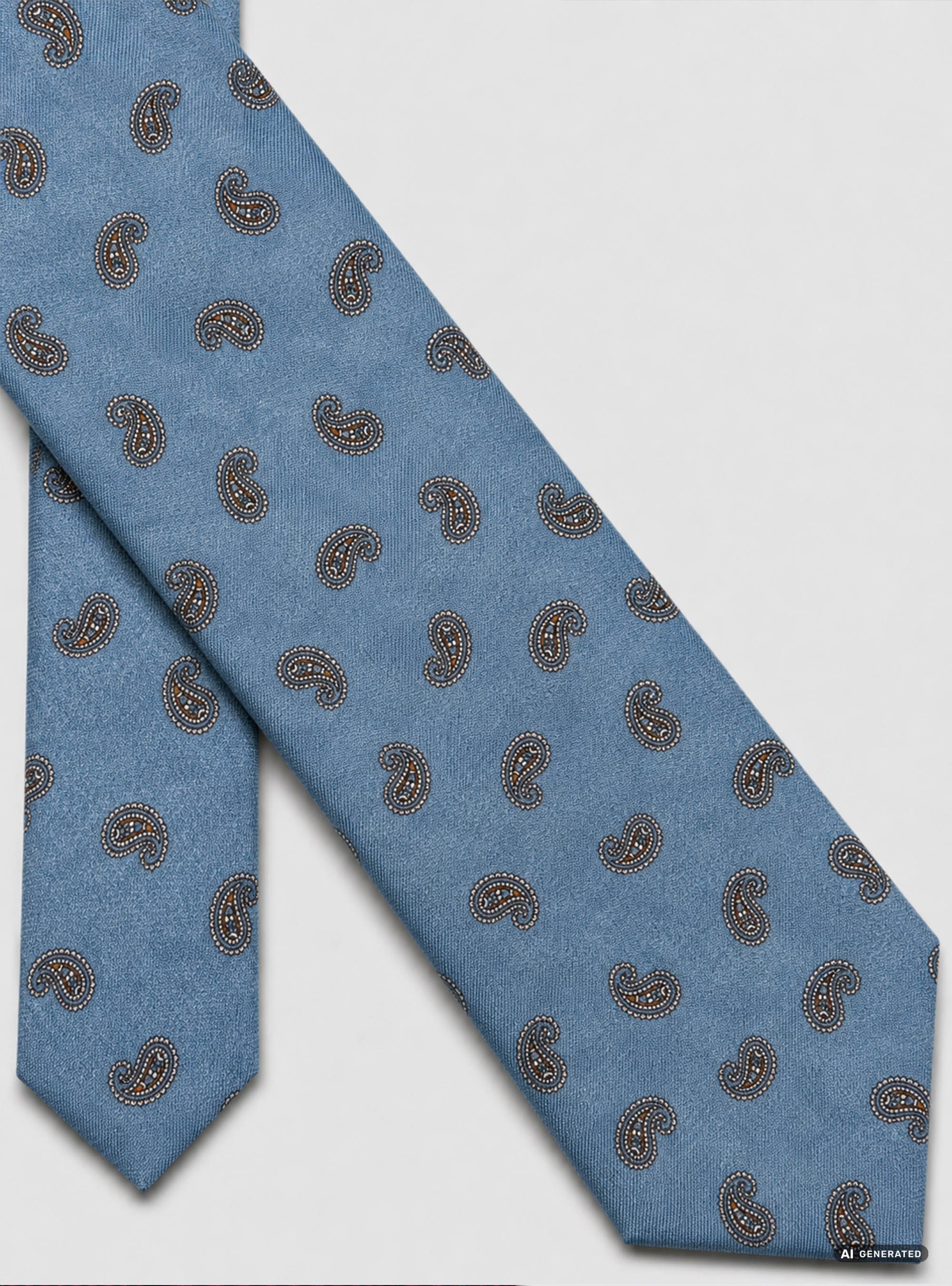 Cravatta in lana stampata fantasia paisley, AZZURRO