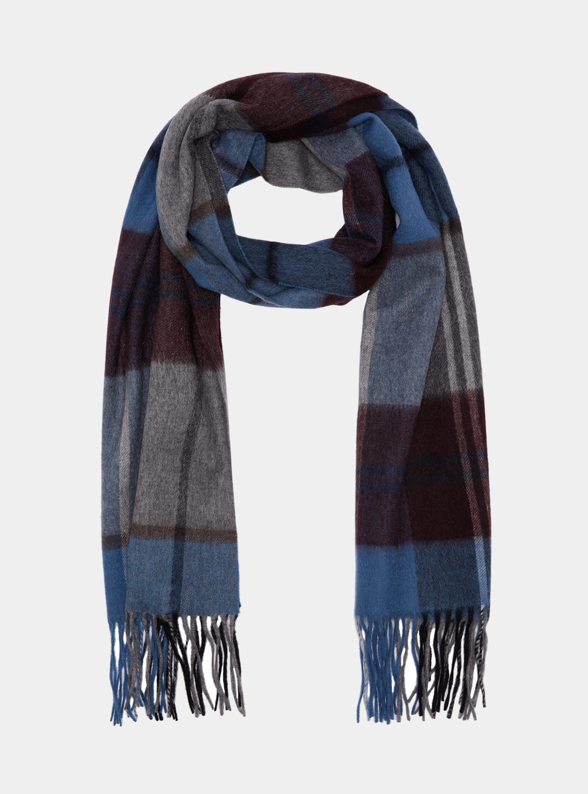 Sciarpa a quadri in lana e cashmere, BLU