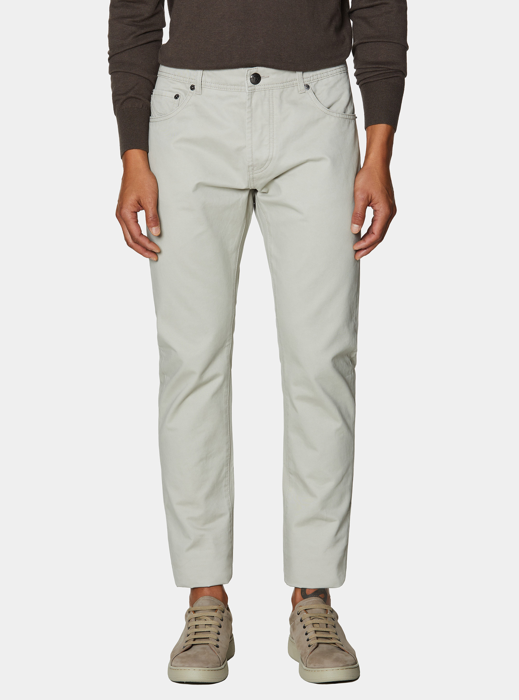 Pantaloni slim fit in twill di cotone, ECRU
