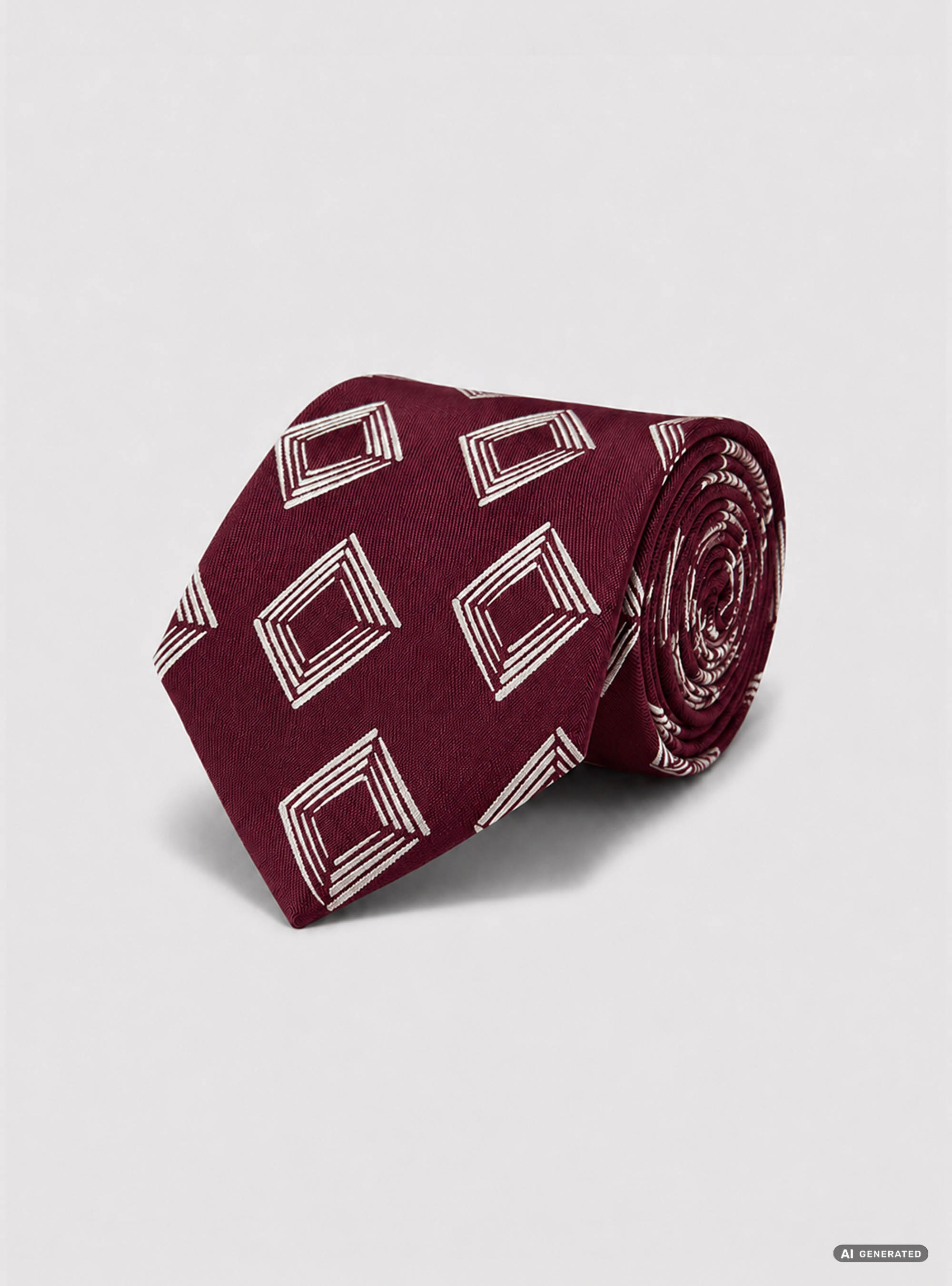 Cravatta in twill di seta fantasia geometrica, BORDEAUX