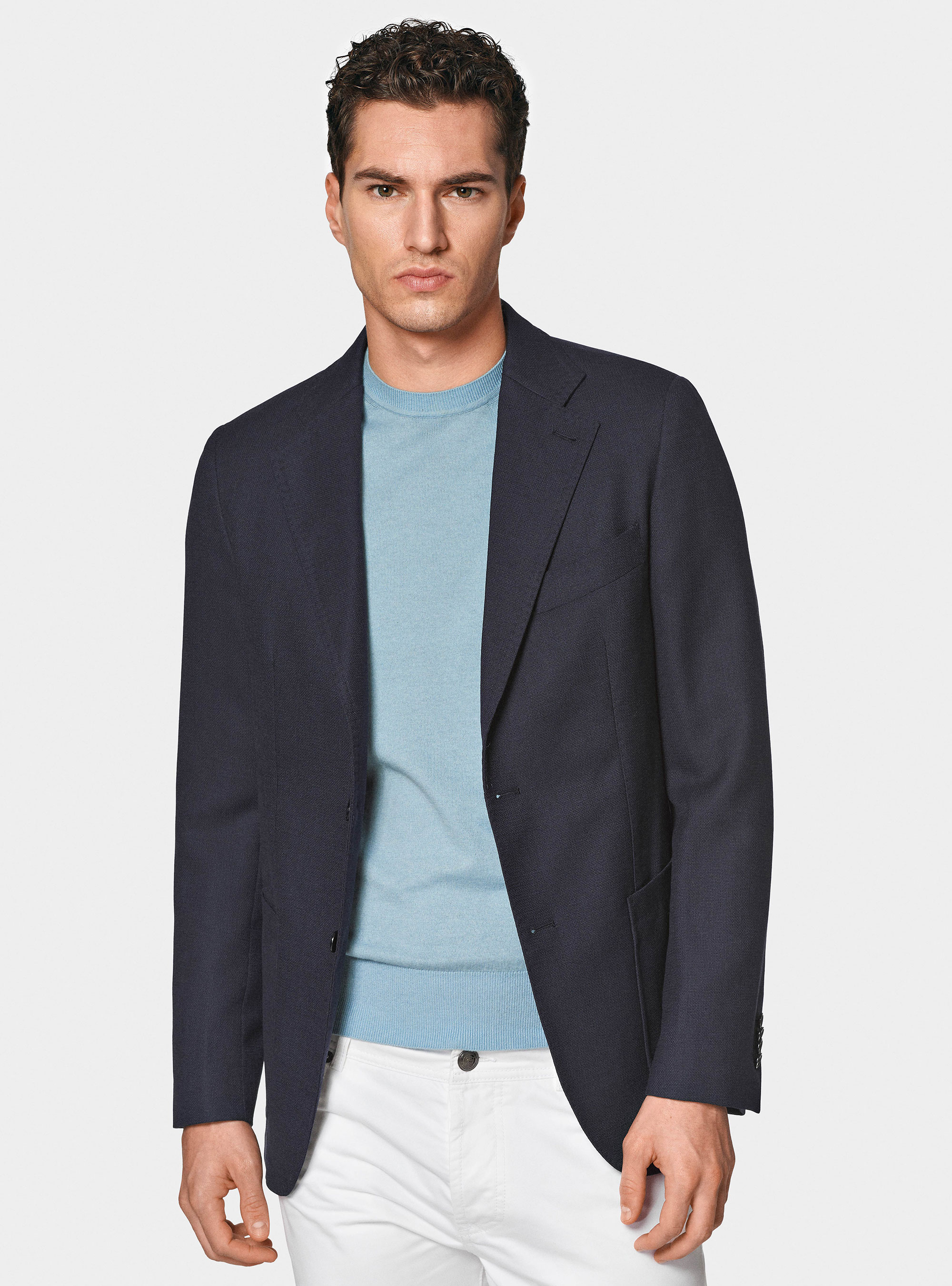 Giacca in pura lana micro texture, BLU NAVY