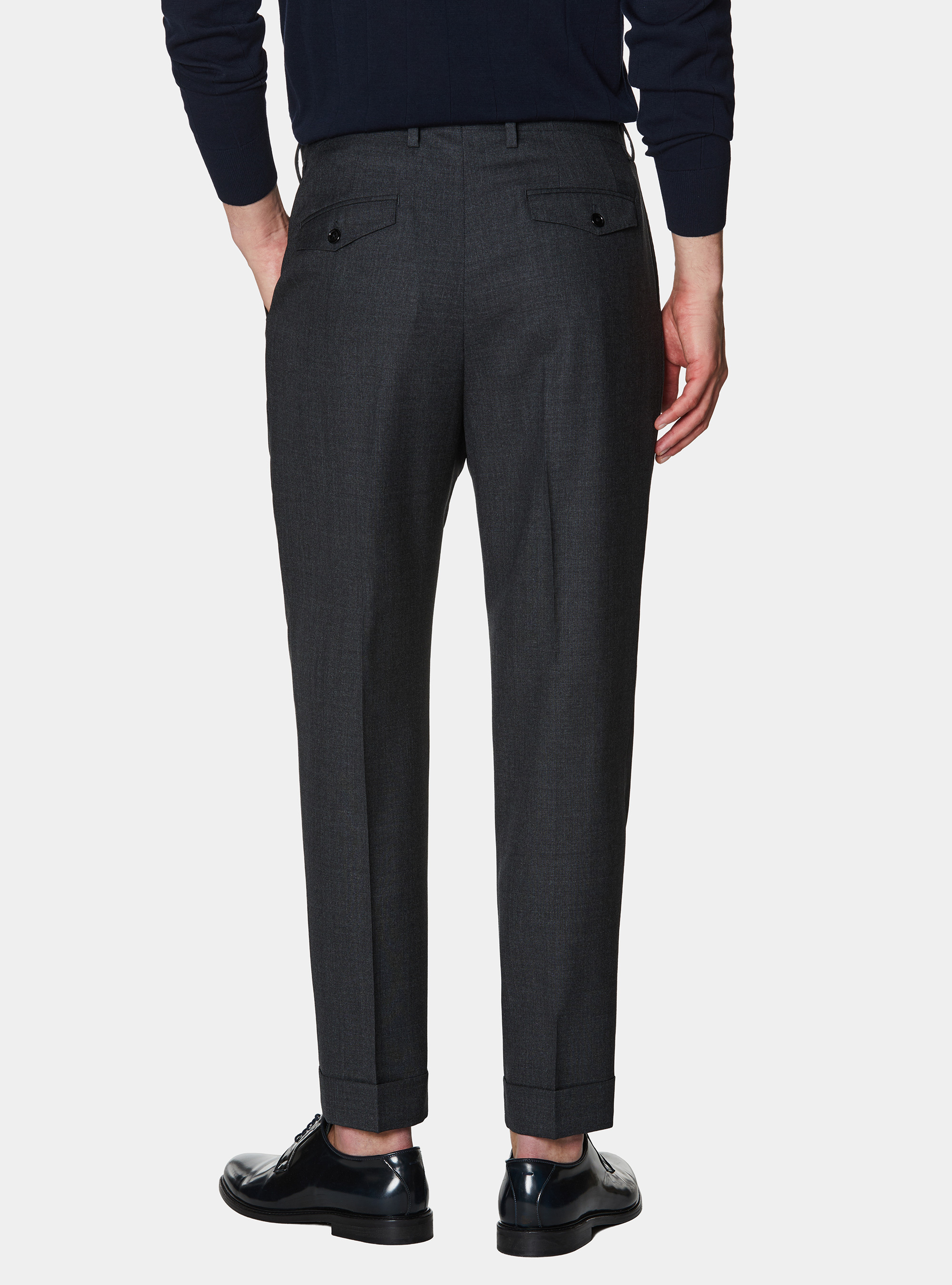 Pantaloni doppia pince in pura lana Vitale Barberis Canonico, ASFALTO