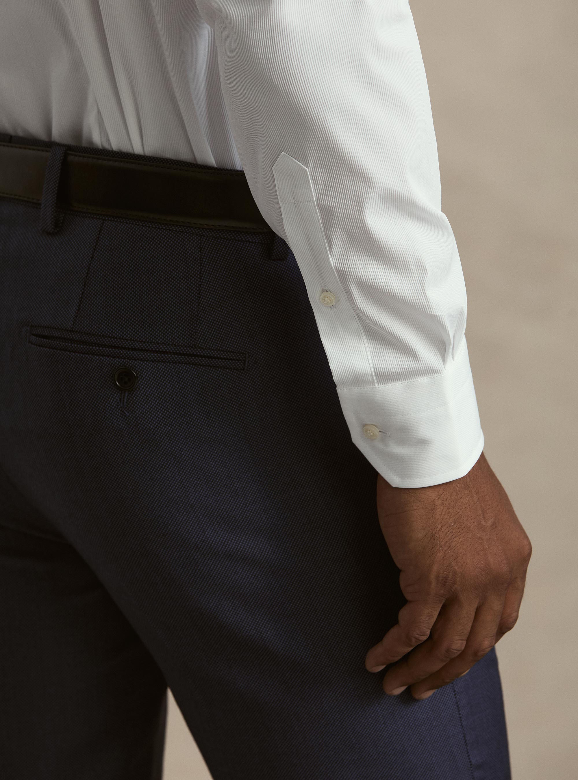 Camicia in piquet stretch, BIANCO