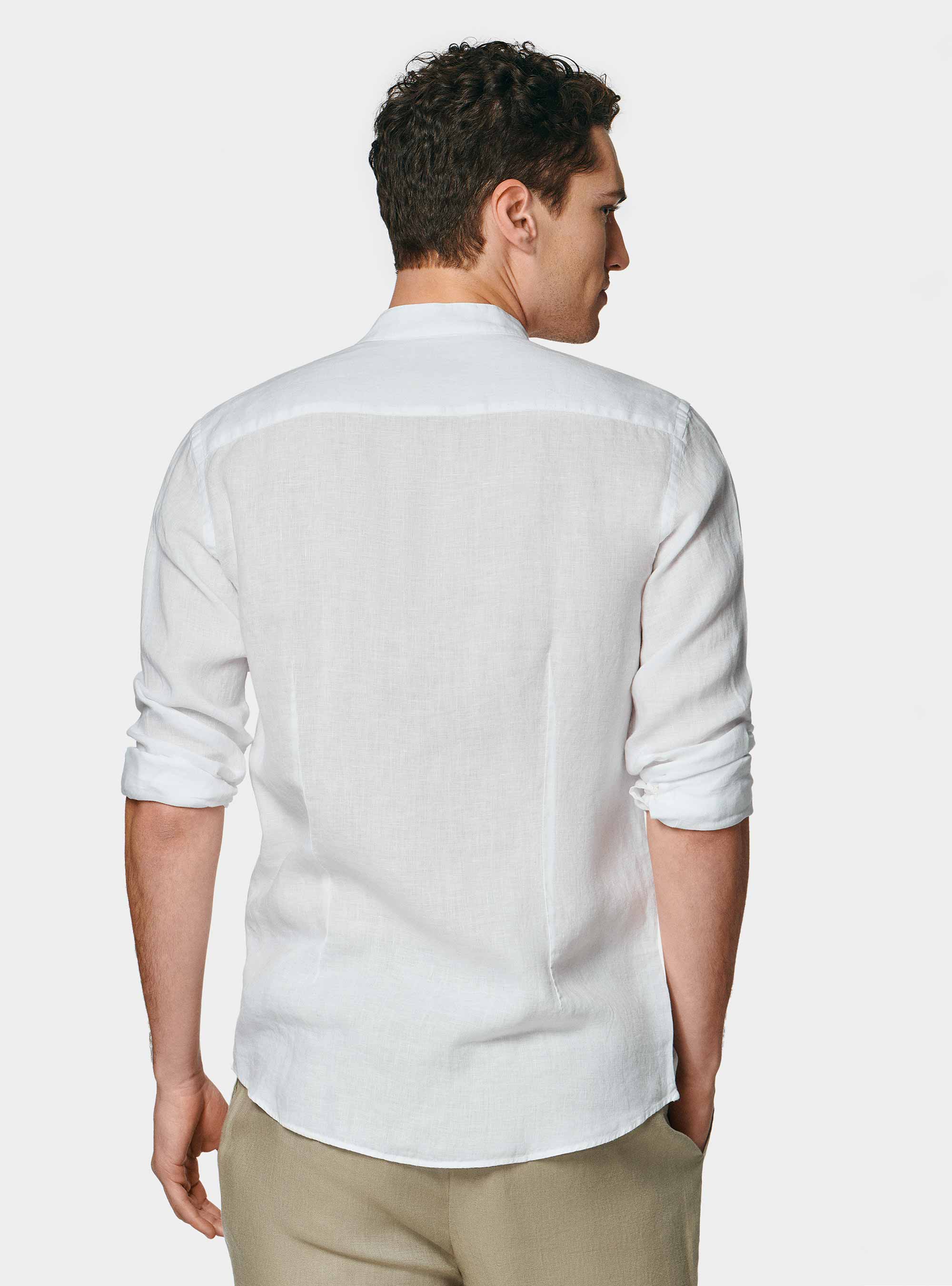 Camicia bianca coreana in puro lino, BIANCO