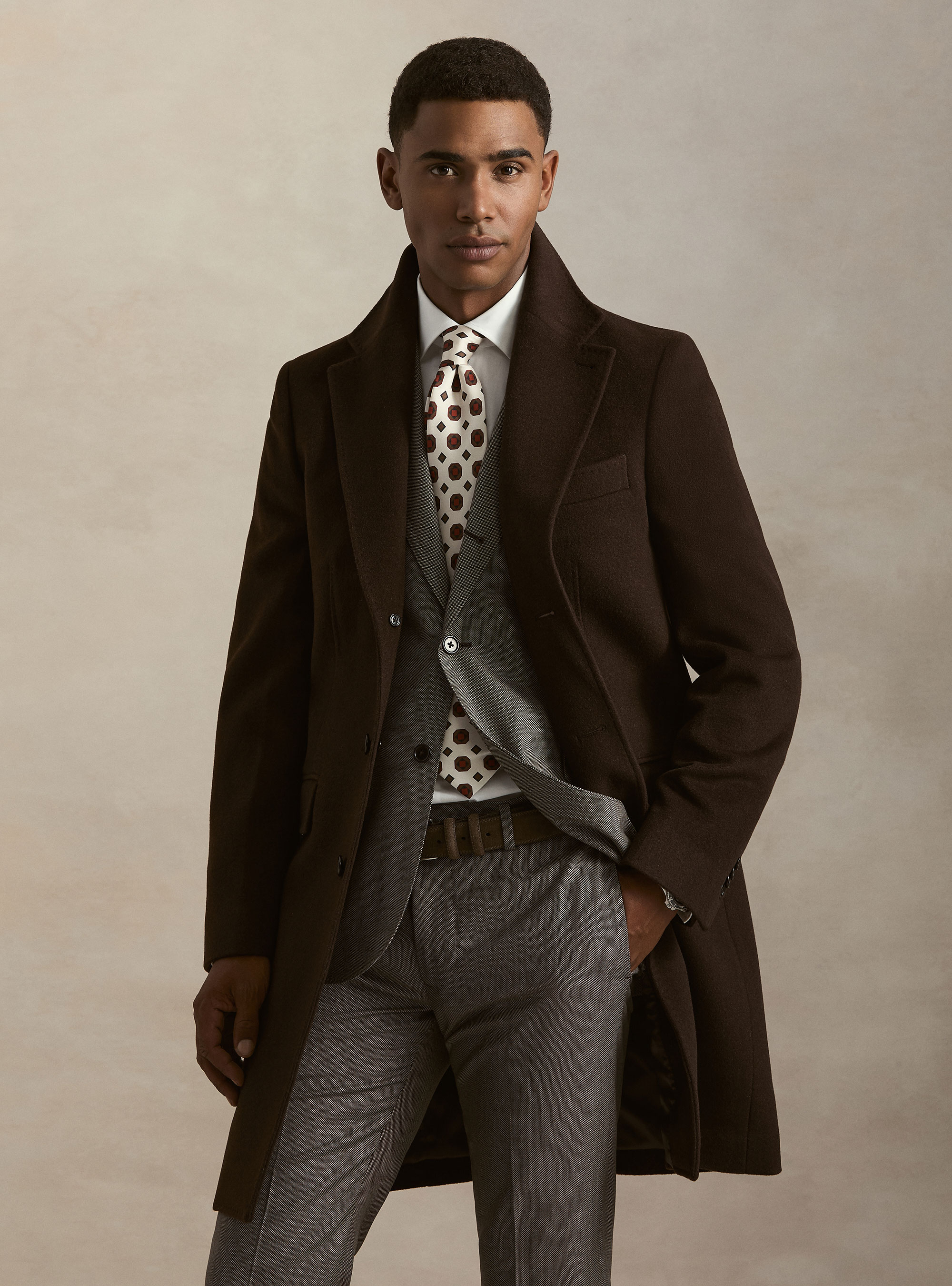 Cappotto monopetto in lana cashmere, MARRONE