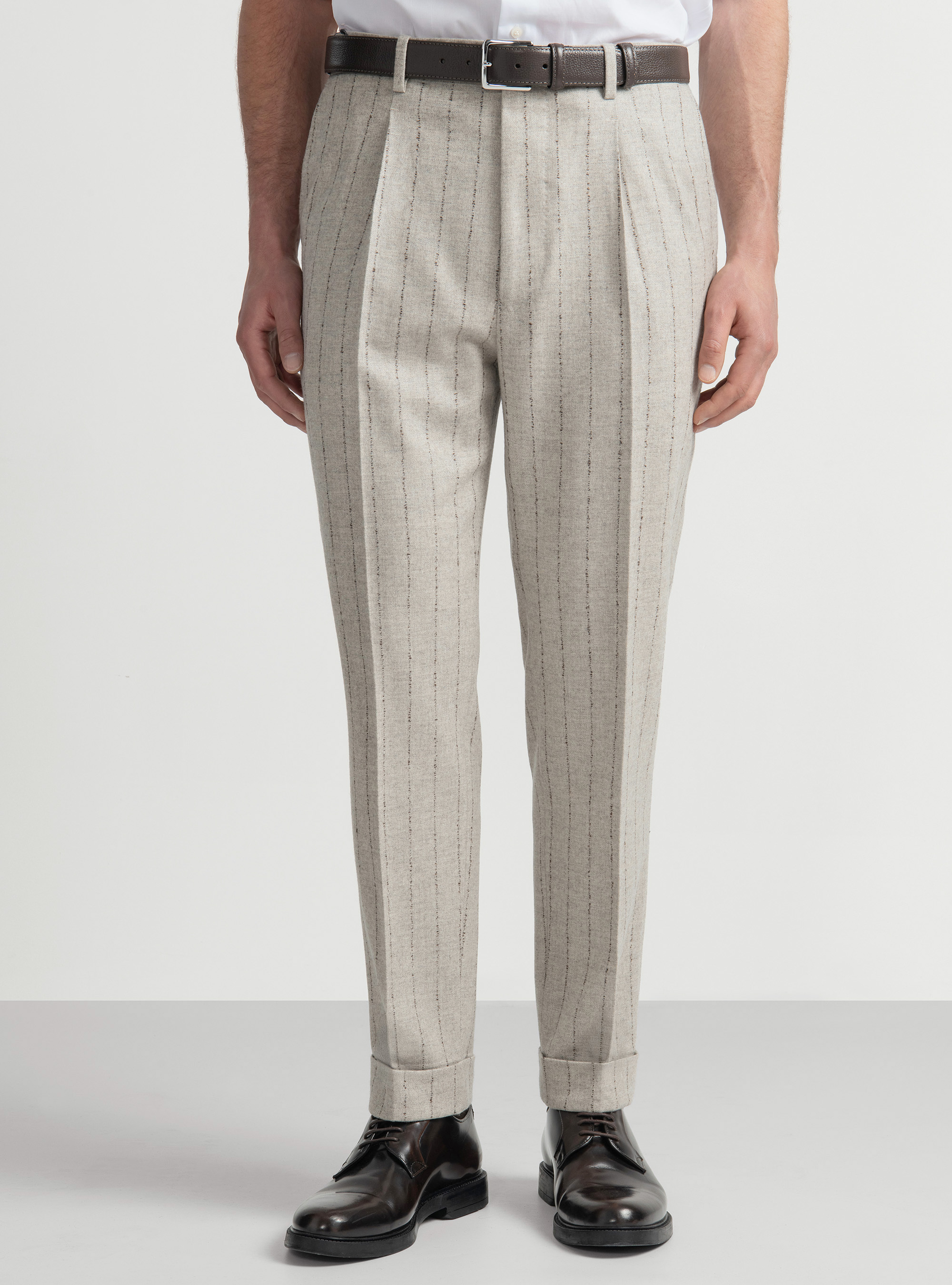 Pantaloni per abito gessato in lana cashmere, ECRU