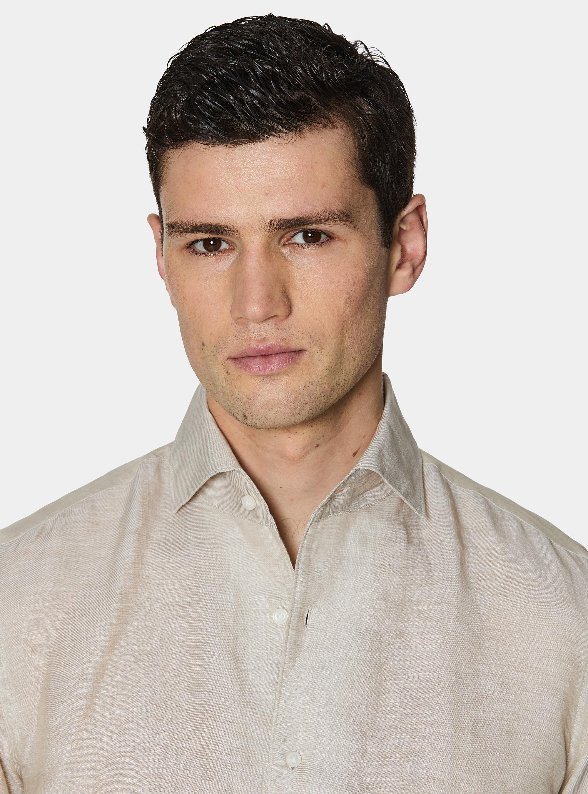Camicia in misto lino con paramontura, SABBIA