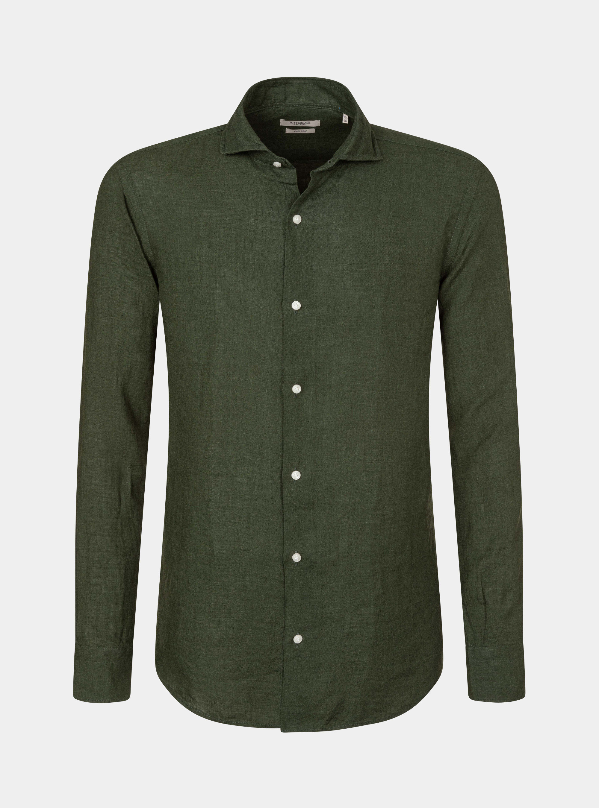 Camicia collo francese in puro lino, VERDE