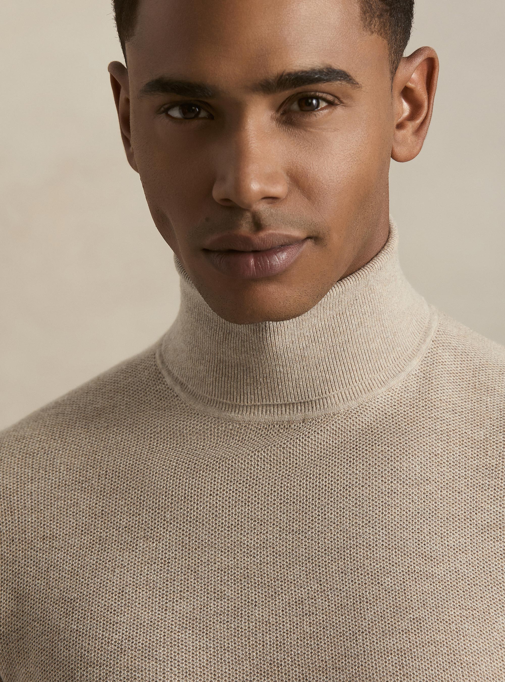 Dolcevita in maglia nido d'ape in cotone e cashmere, ECRU