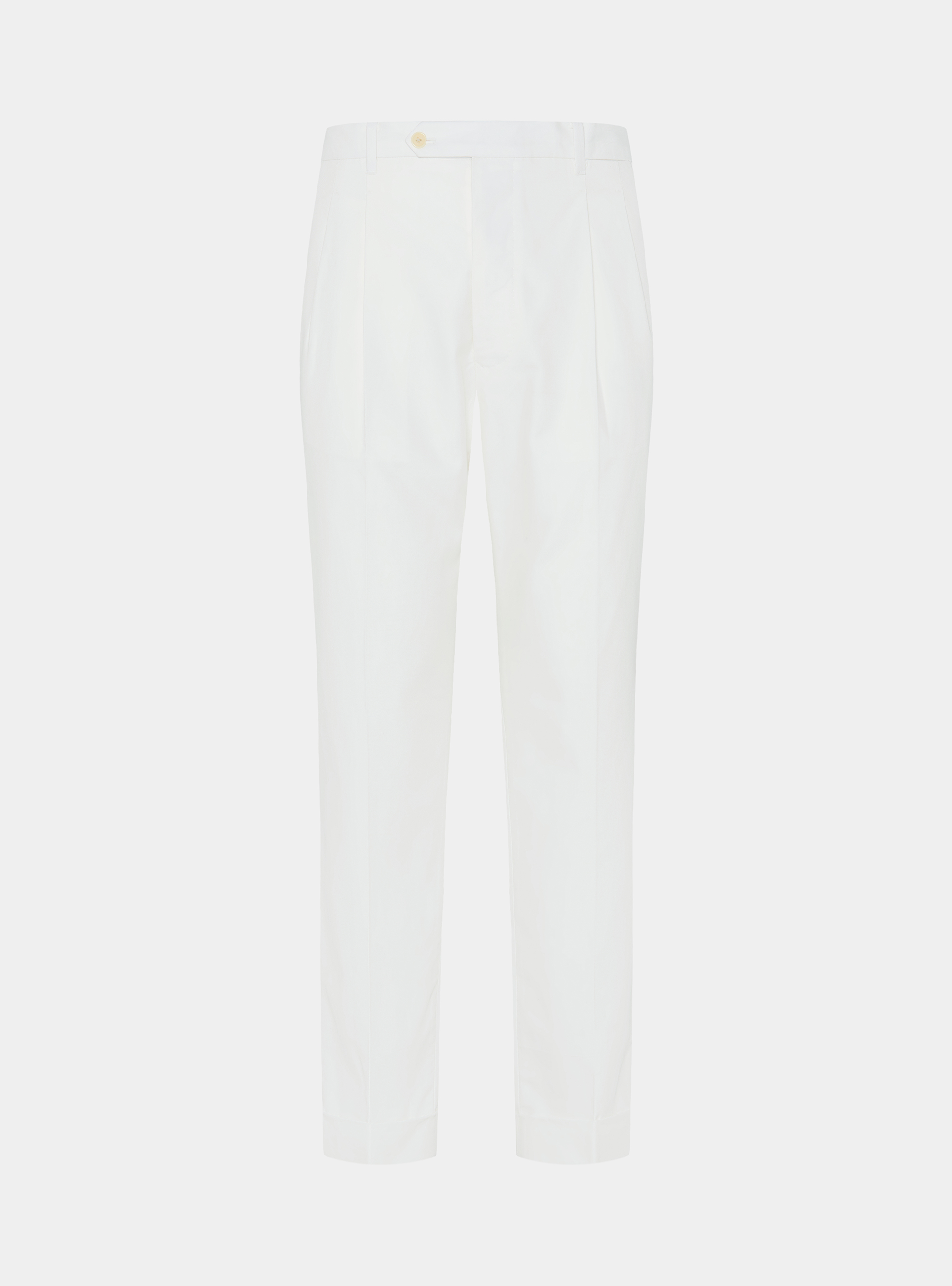 Pantaloni con pince ed elastico in misto cotone, BIANCO