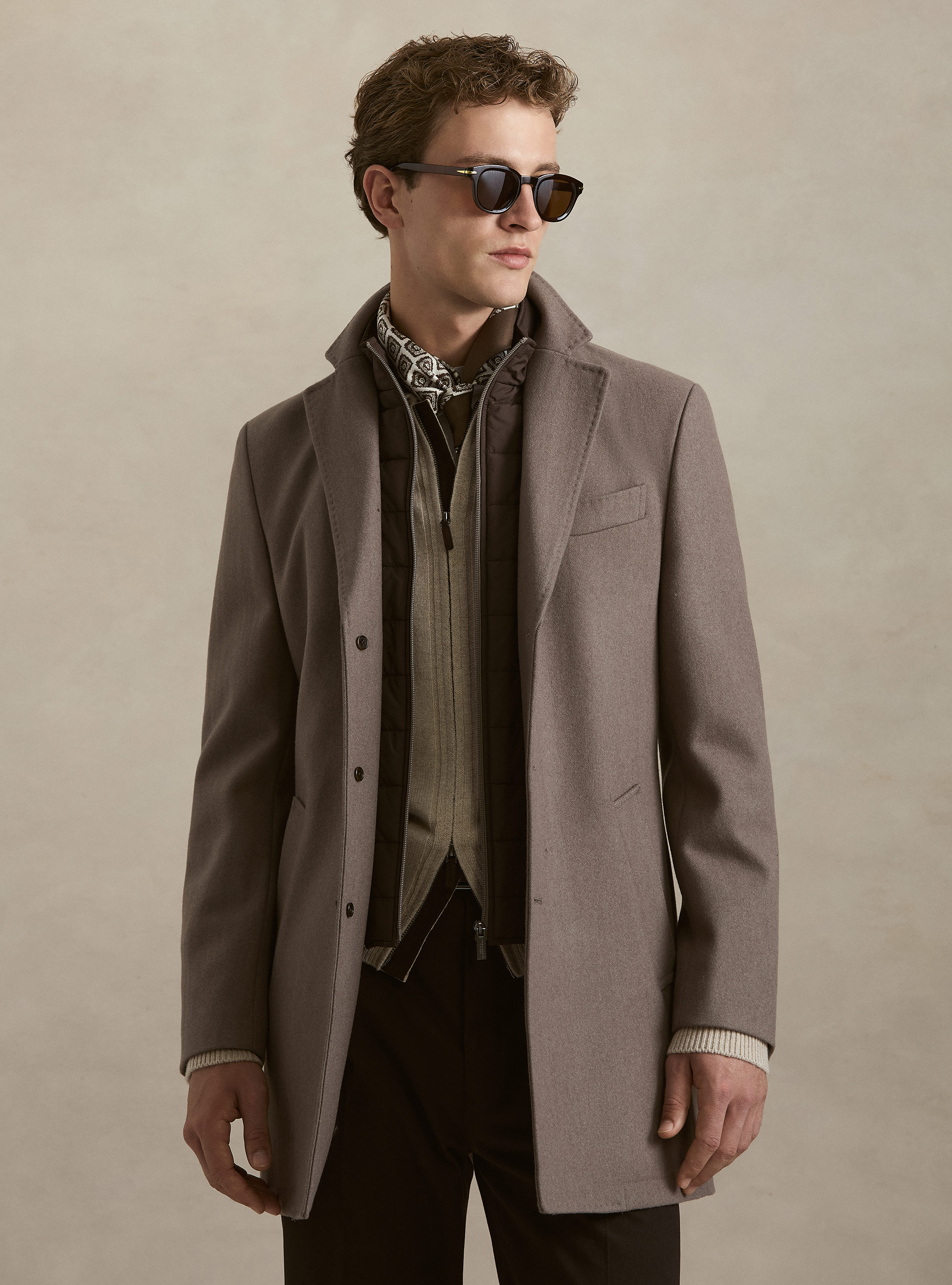 Cappotto in misto lana con pettorina, FANGO 0555C
