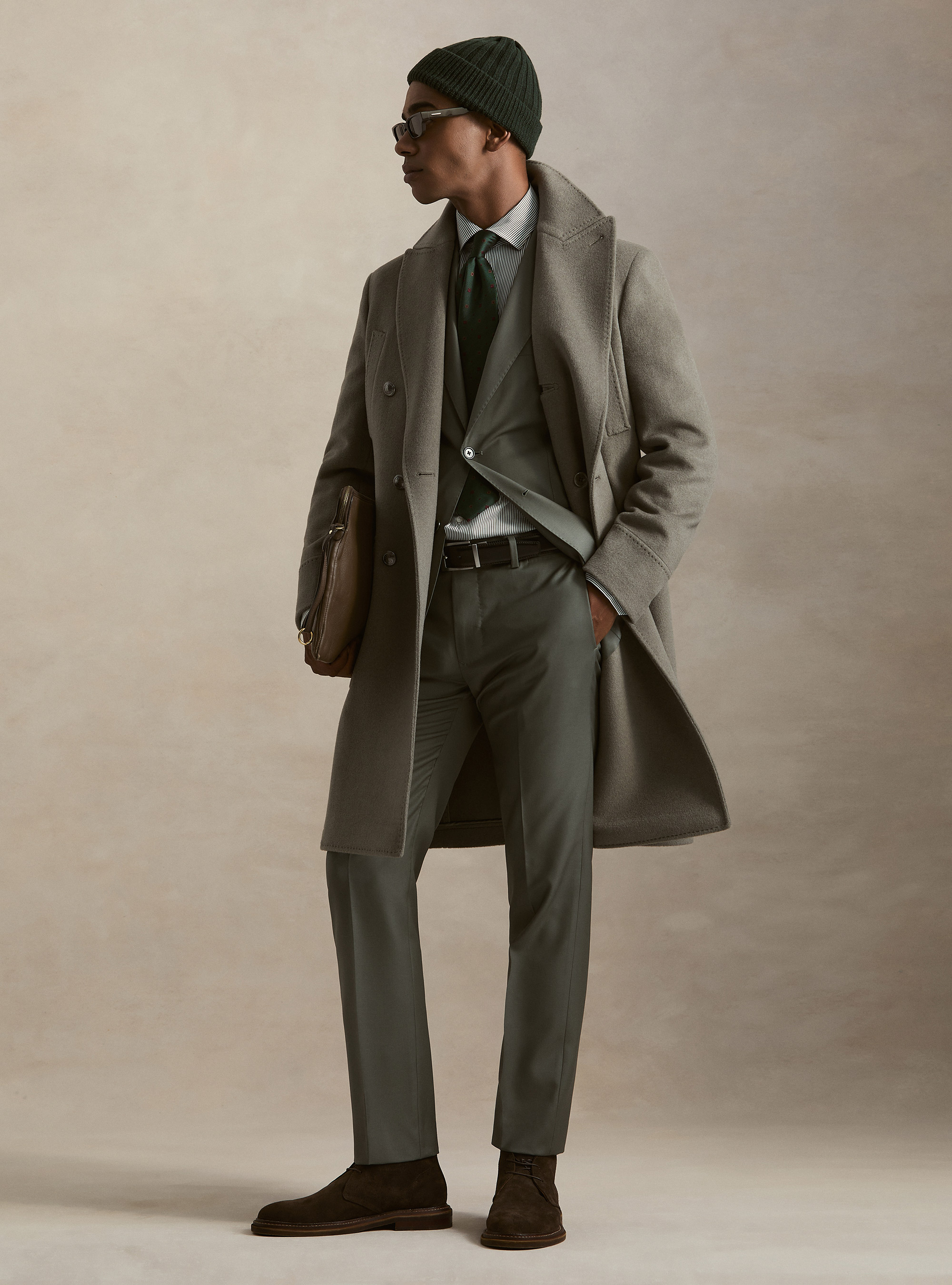 Cappotto doppiopetto in lana cashmere, SALVIA 0602C