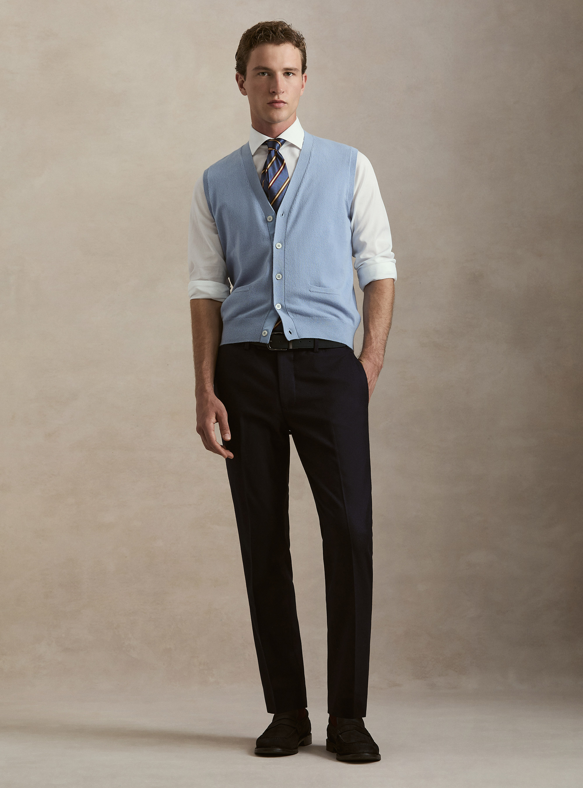 Gilet in puro cashmere con bottoni, 0266C AZZURRO