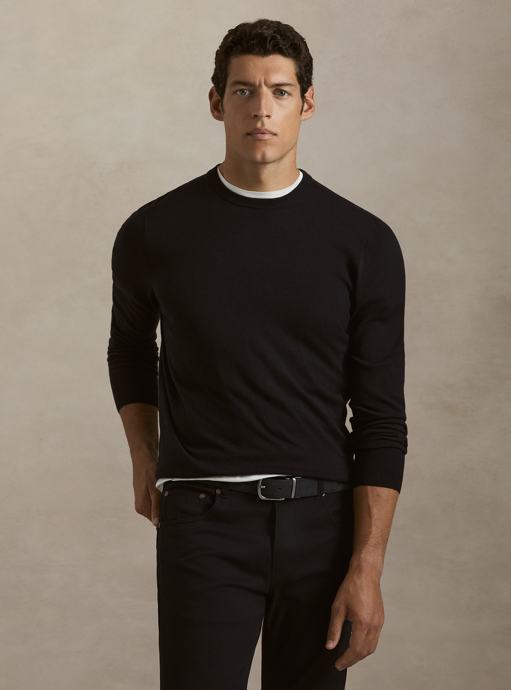 Maglia girocollo in cotone seta e cashmere, BLU NAVY