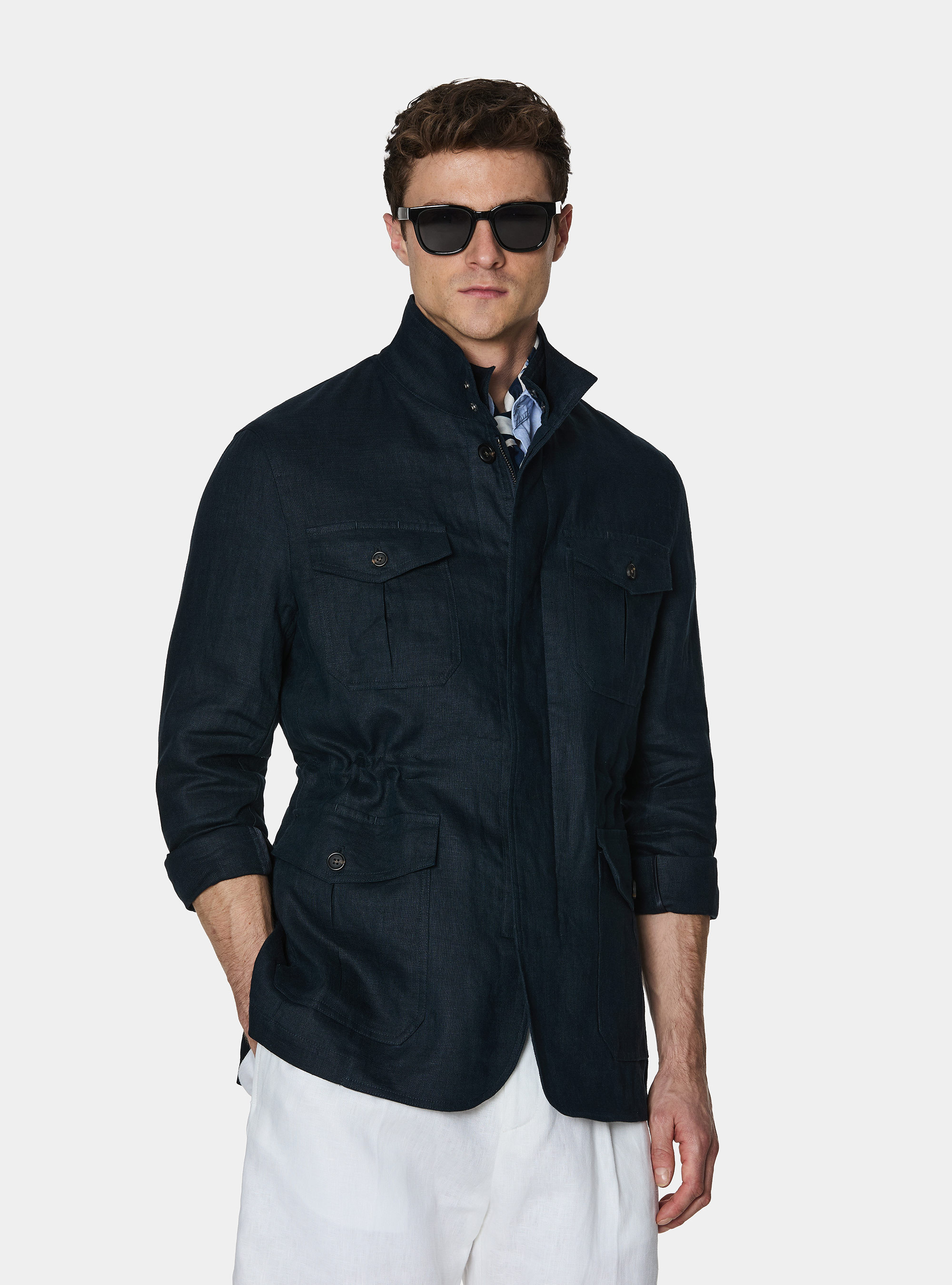 Field jacket in puro lino, BLU NAVY