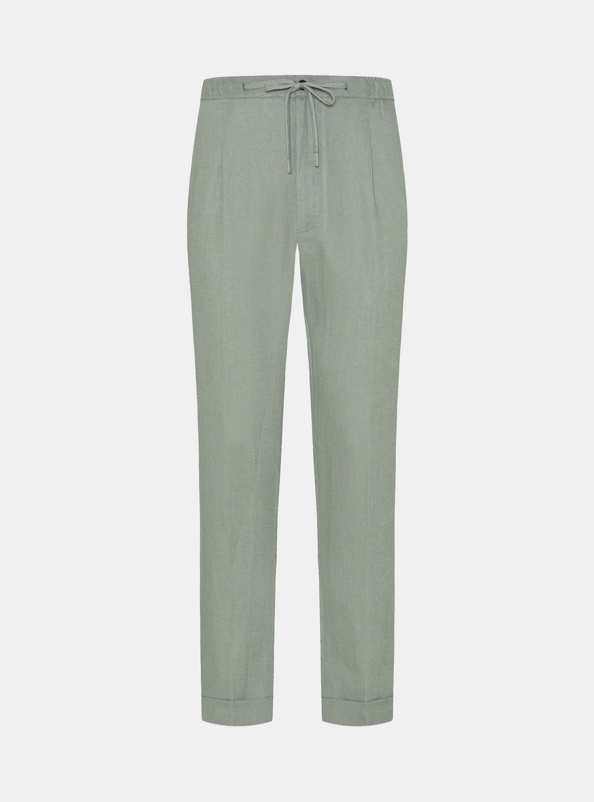 Pantaloni in puro lino con pince e coulisse, SALVIA 0602C
