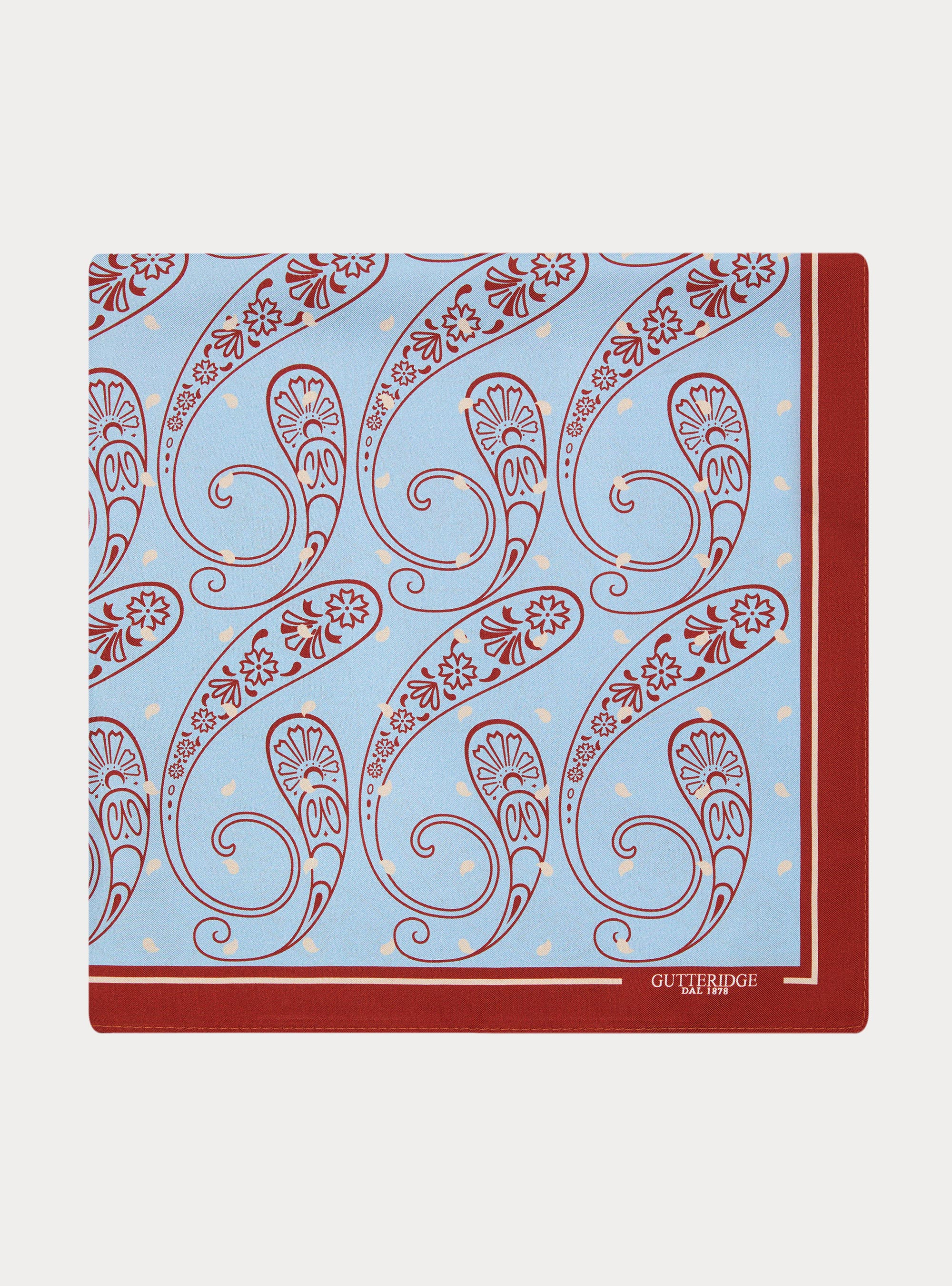 Foulard in seta stampata fantasia paisley, AZZURRO