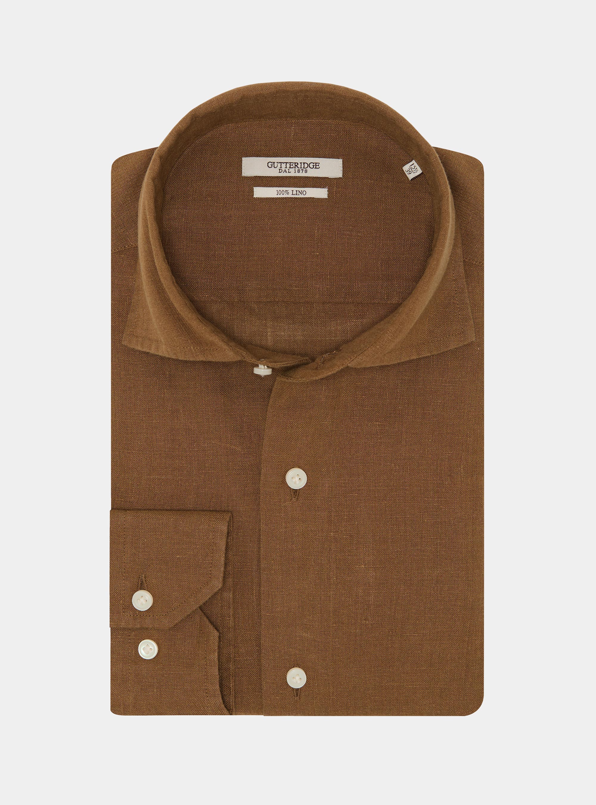Camicia in puro lino, TABACCO