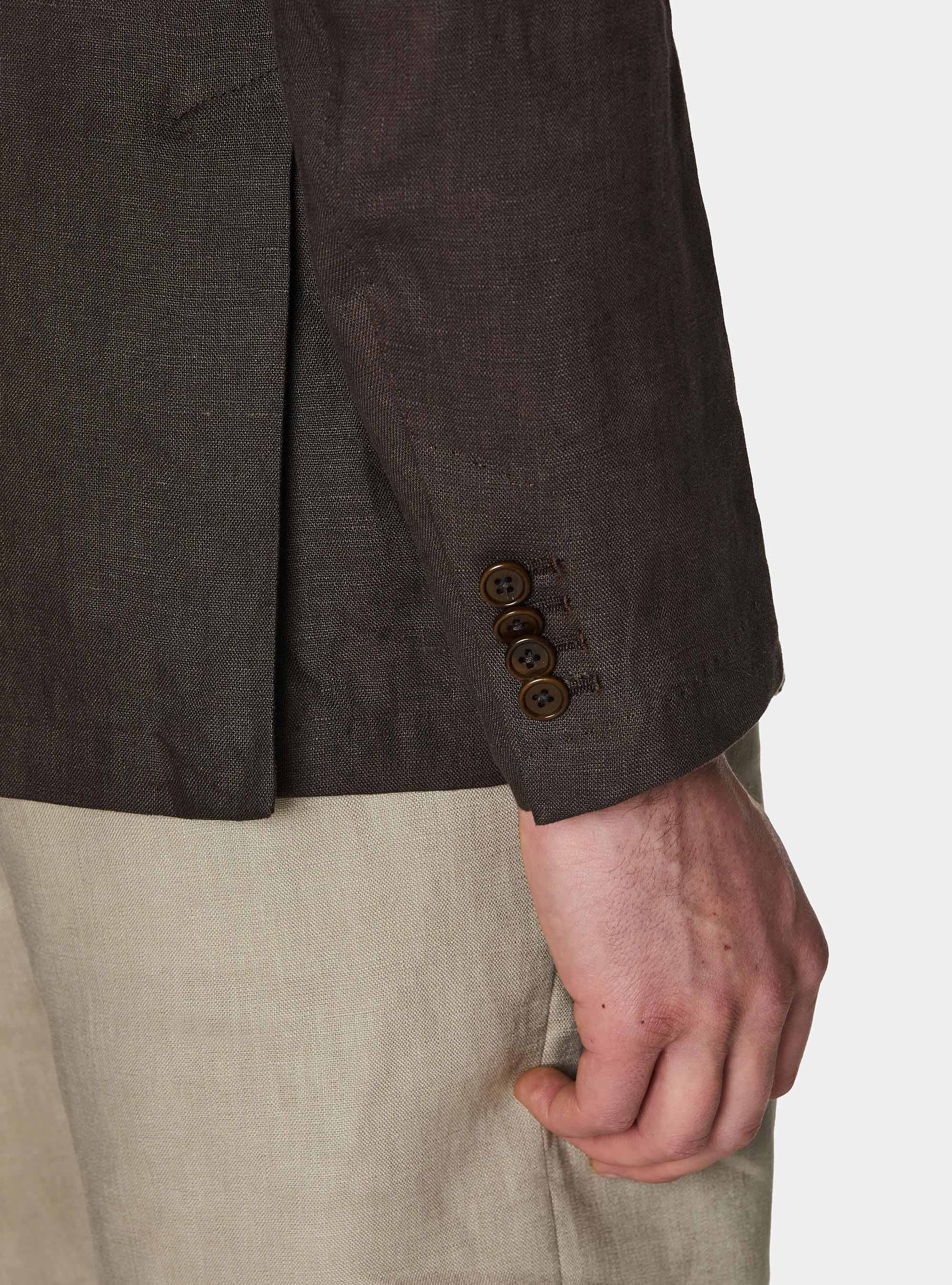 Giacca coreana in puro lino, MARRONE