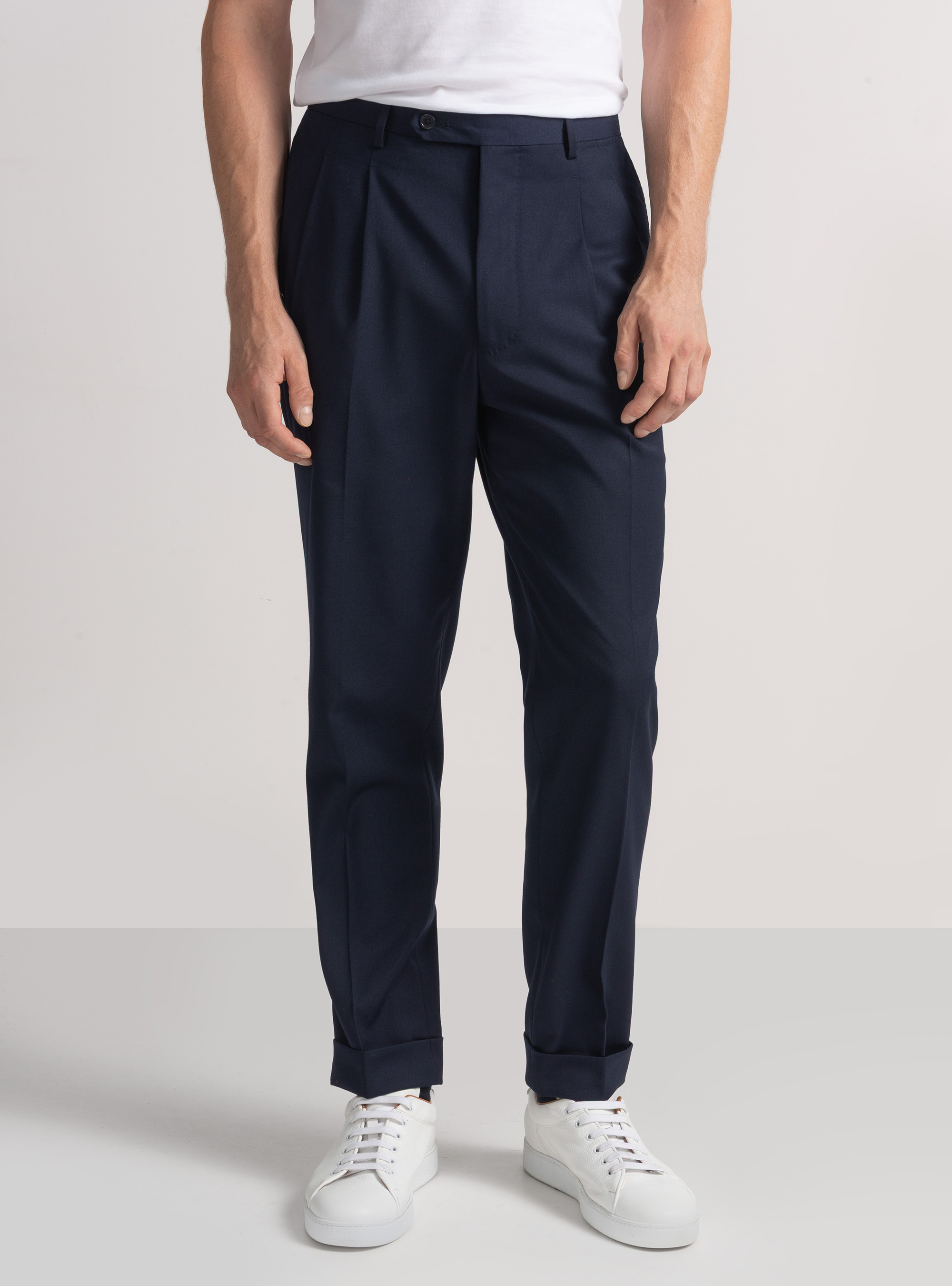 Pantaloni classici con pince, BLU NAVY