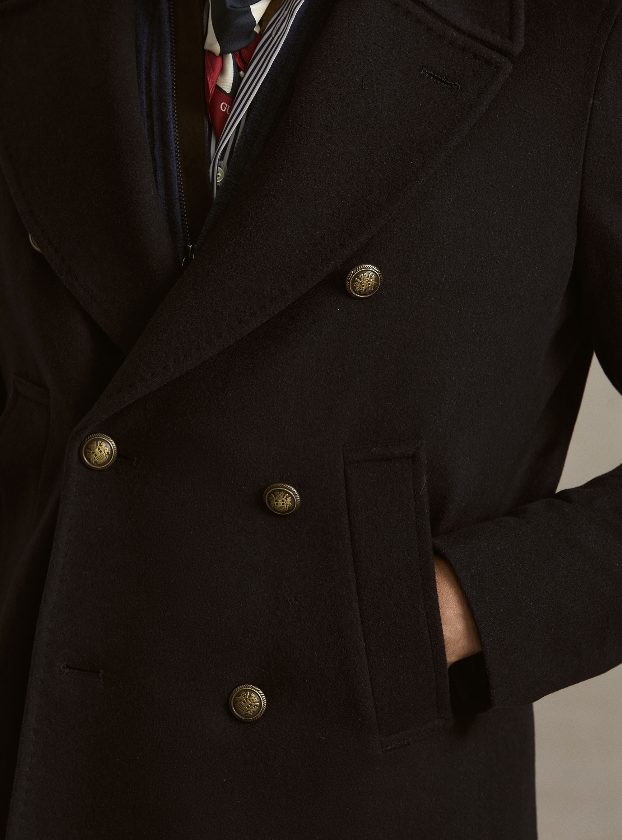 Peacoat in lana cashmere con bottone in metallo, BLU NAVY