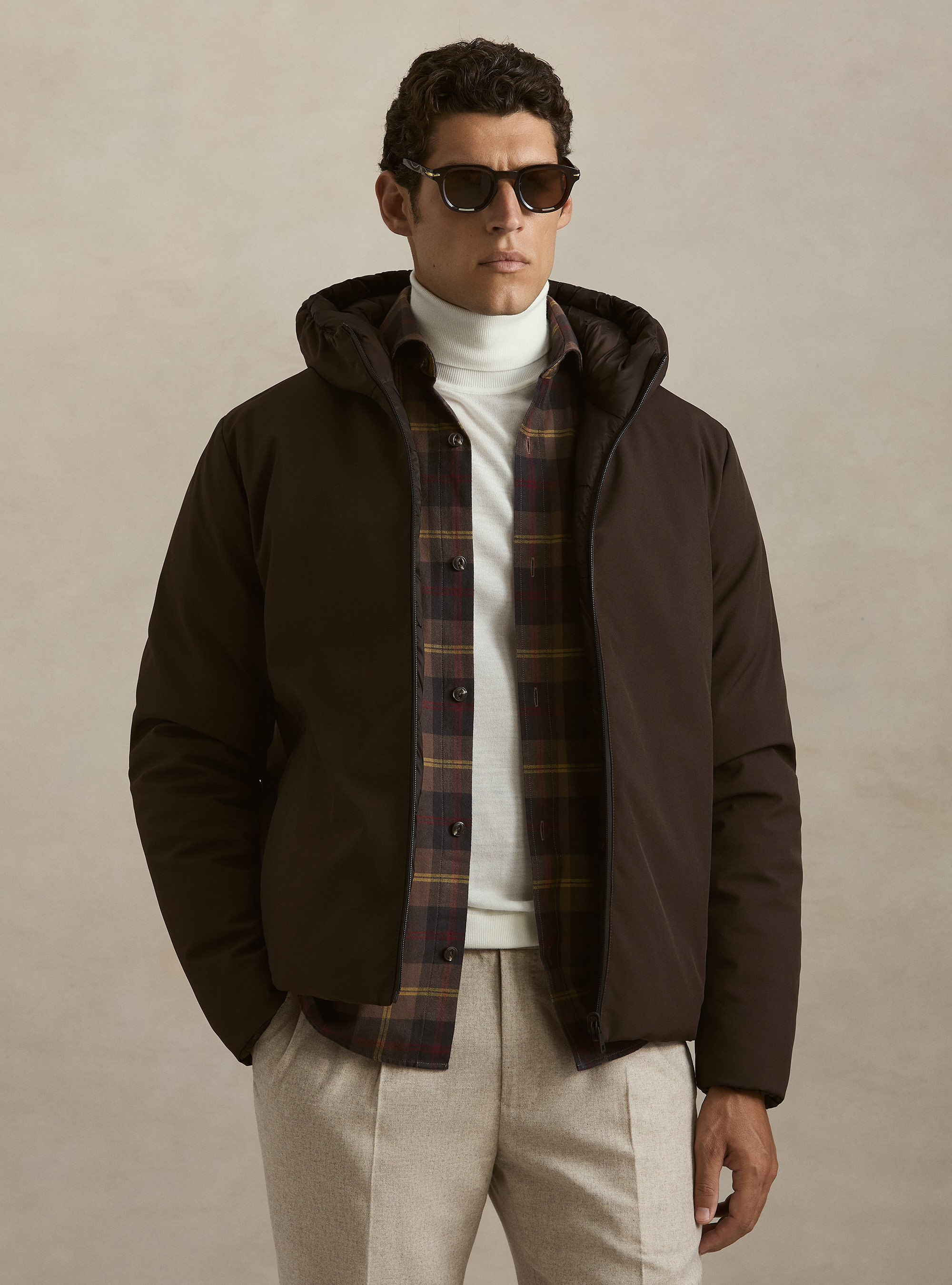 Bomber reversibile con cappuccio, MARRONE 0508C