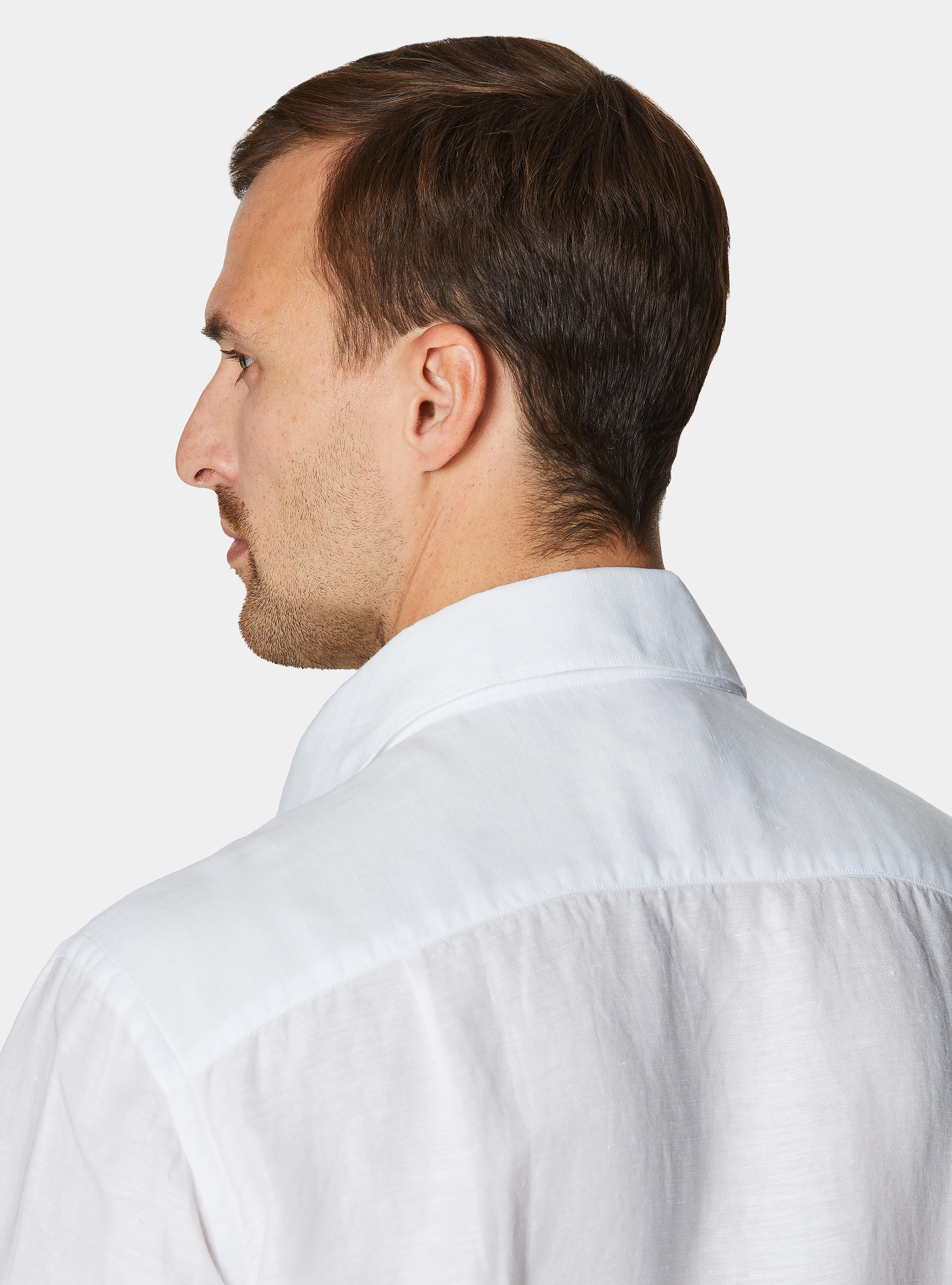 Camicia in misto lino con paramontura, BIANCO