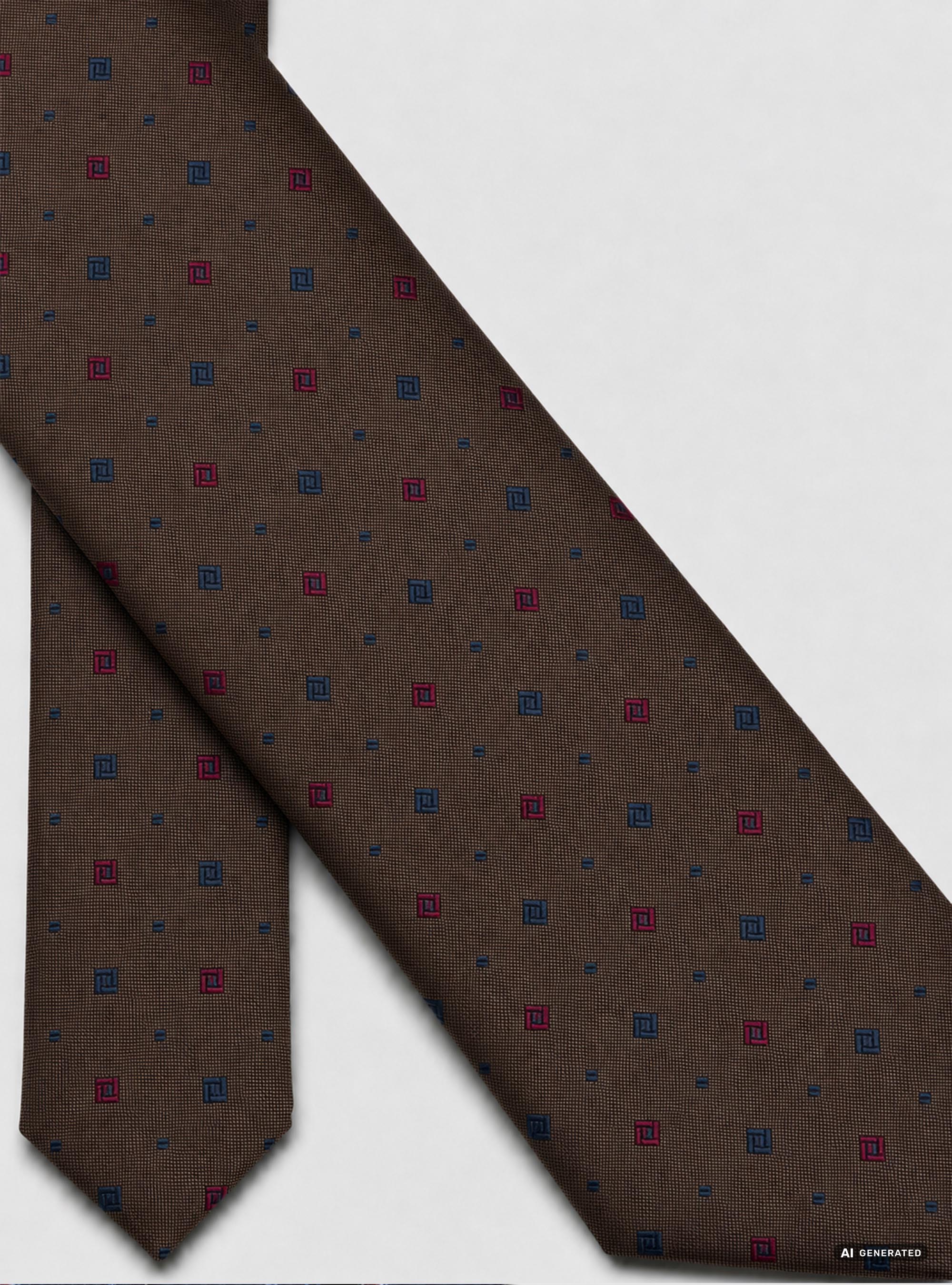 Cravatta in seta jacquard con micro fantasia, MARRONE