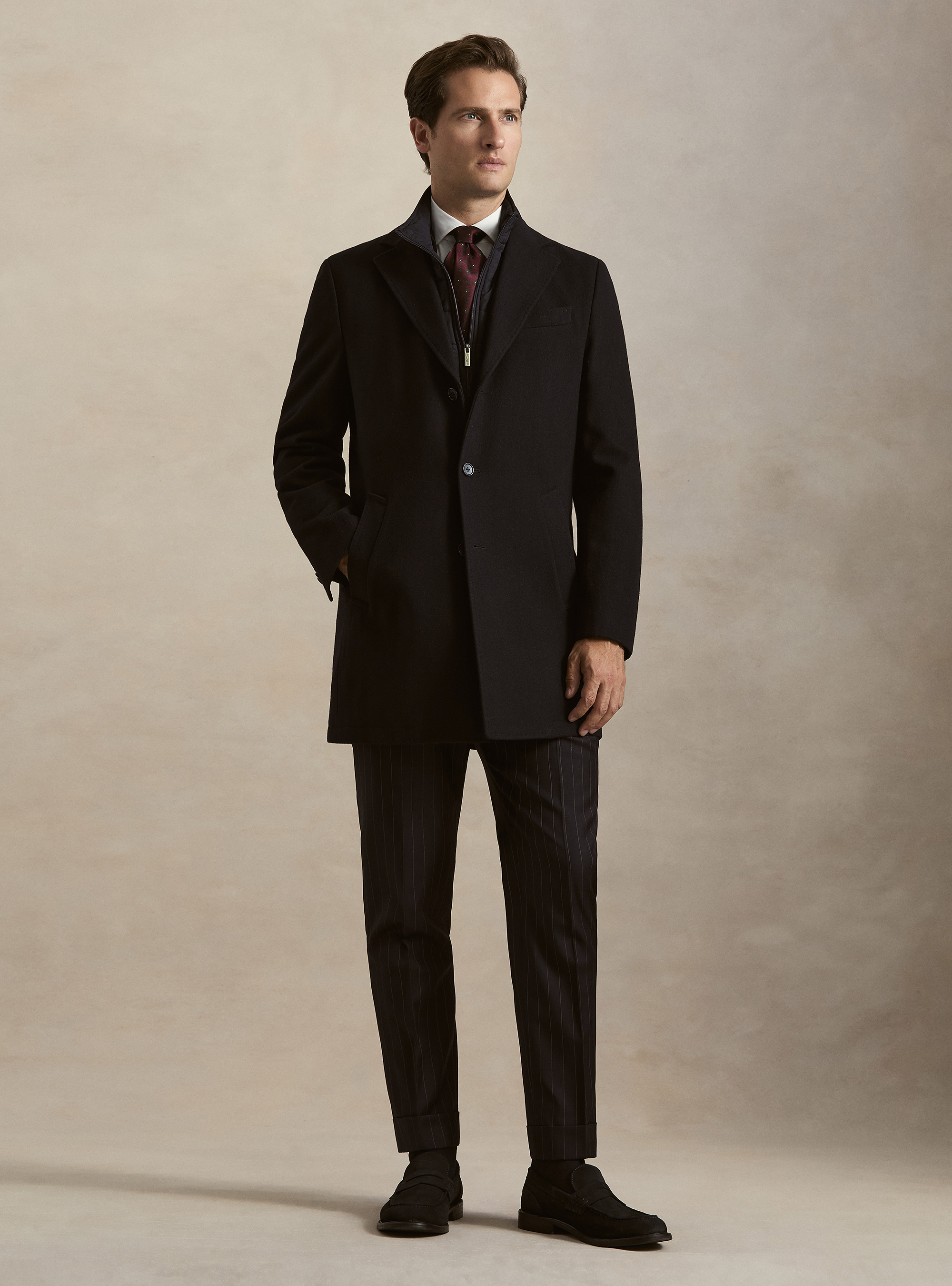 Cappotto in misto lana con pettorina, BLU NAVY