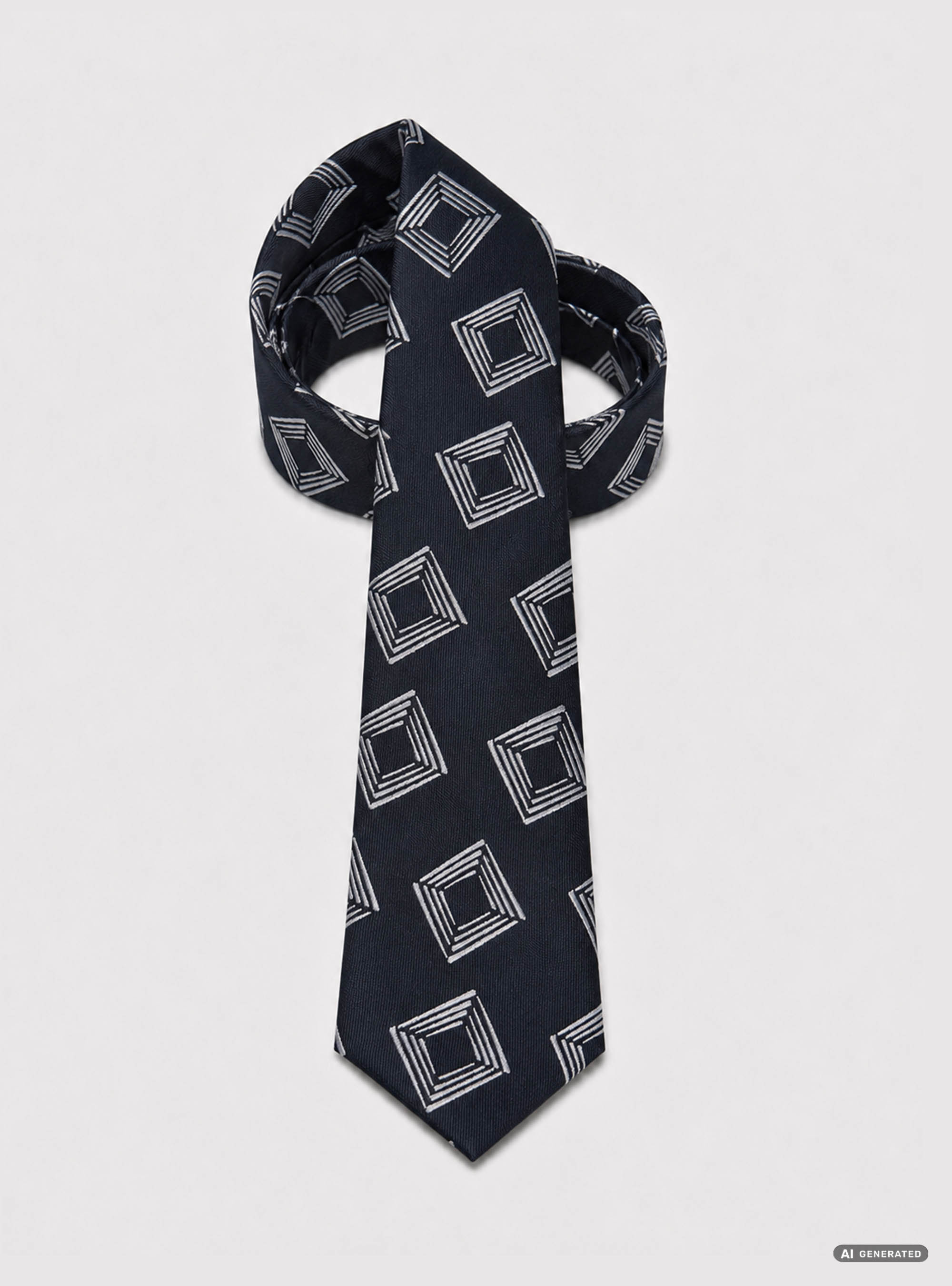 Cravatta in twill di seta fantasia geometrica, BLU NAVY