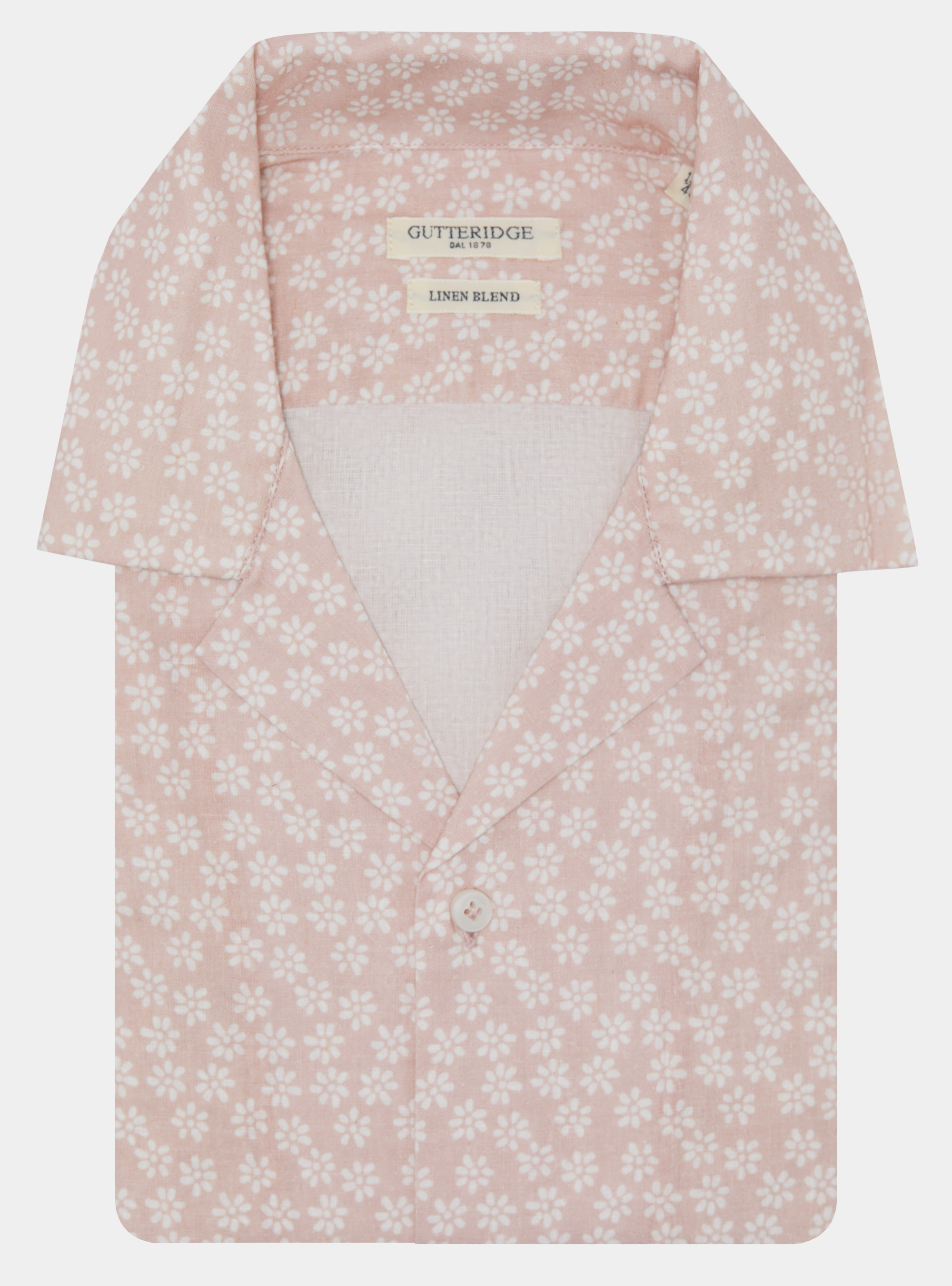 Camicia bowling in lino e cotone stampato, ROSA CHIARO 0466C