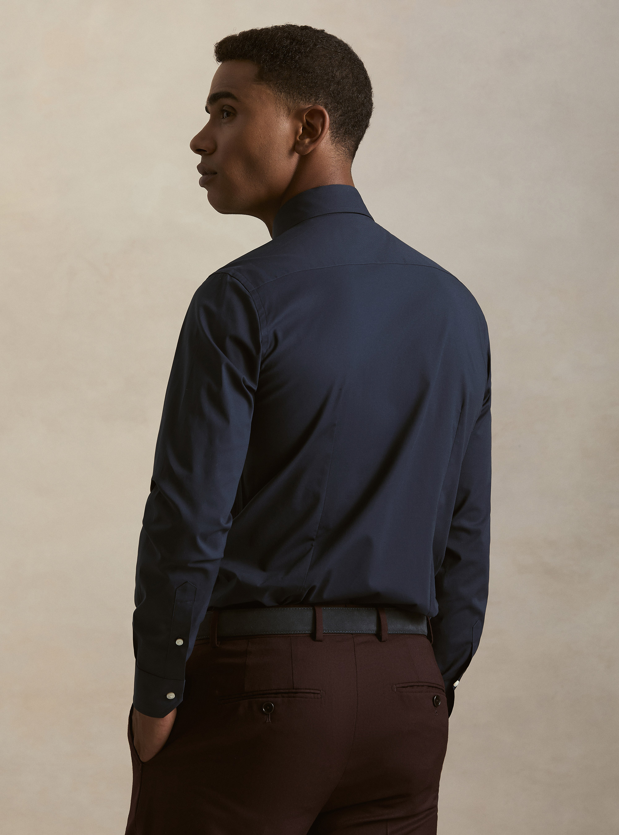 Camicia in cotone popeline stretch, BLU NAVY