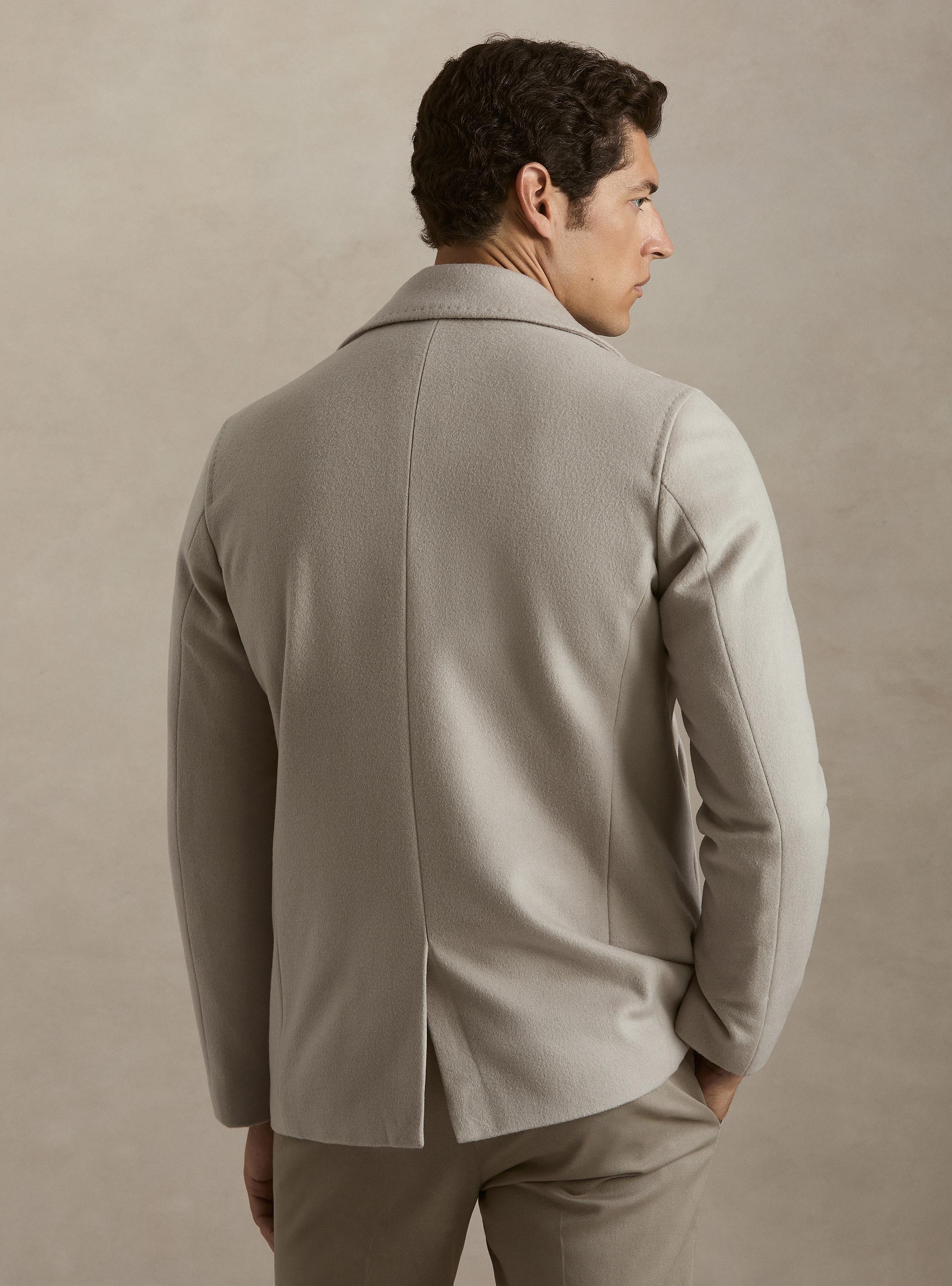 Peacoat in lana cashmere, ECRU 0536C